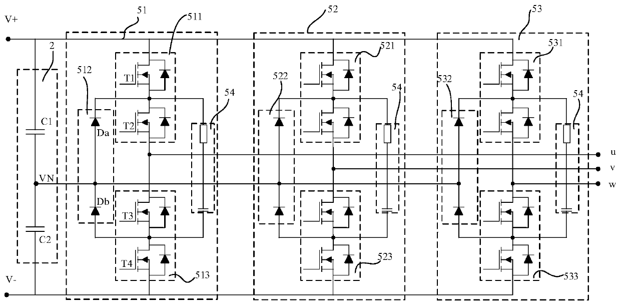 Three-level traction power module based on SiC power device and inverter circuit