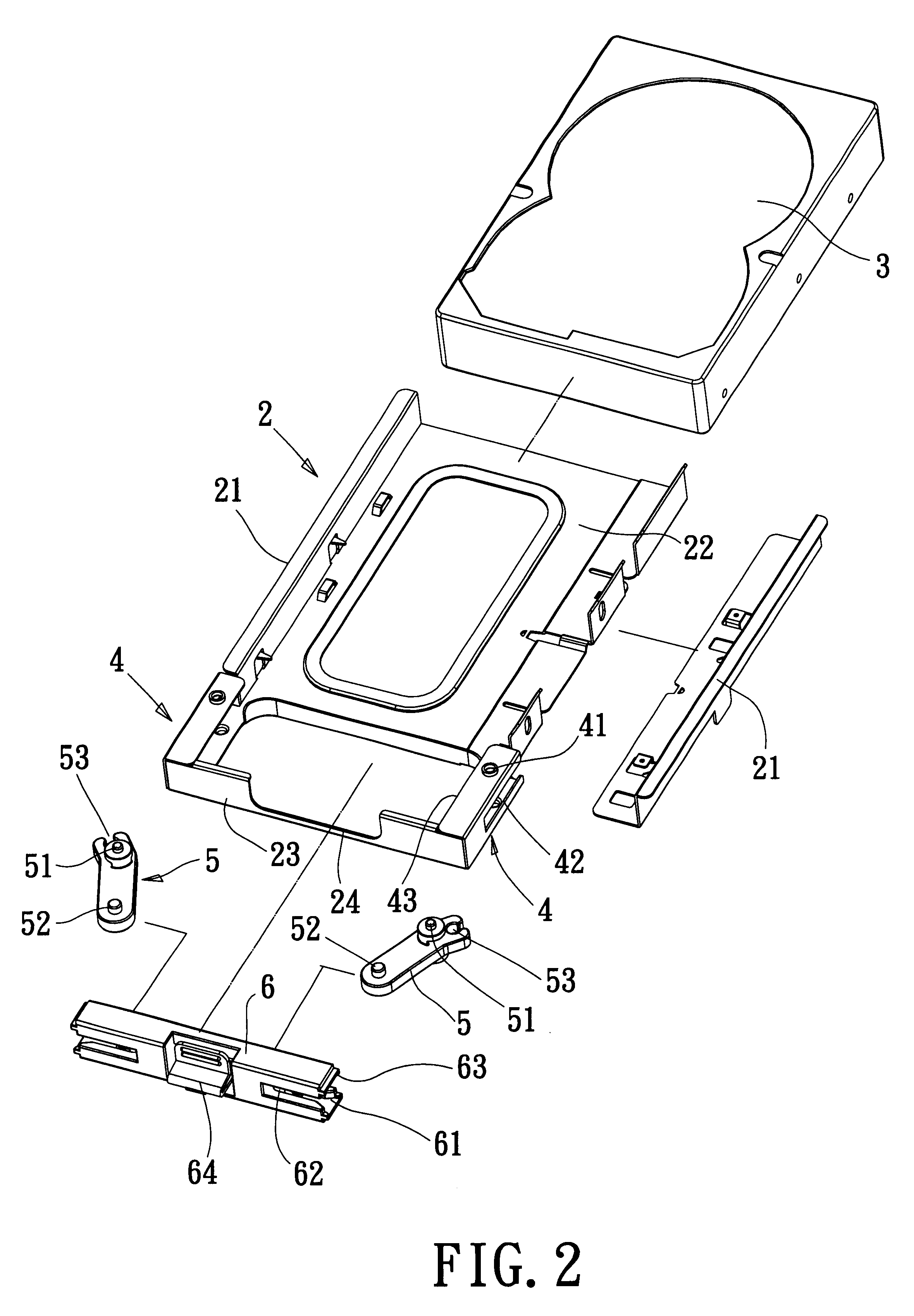 Extracting and positioning structure for hard disk drive