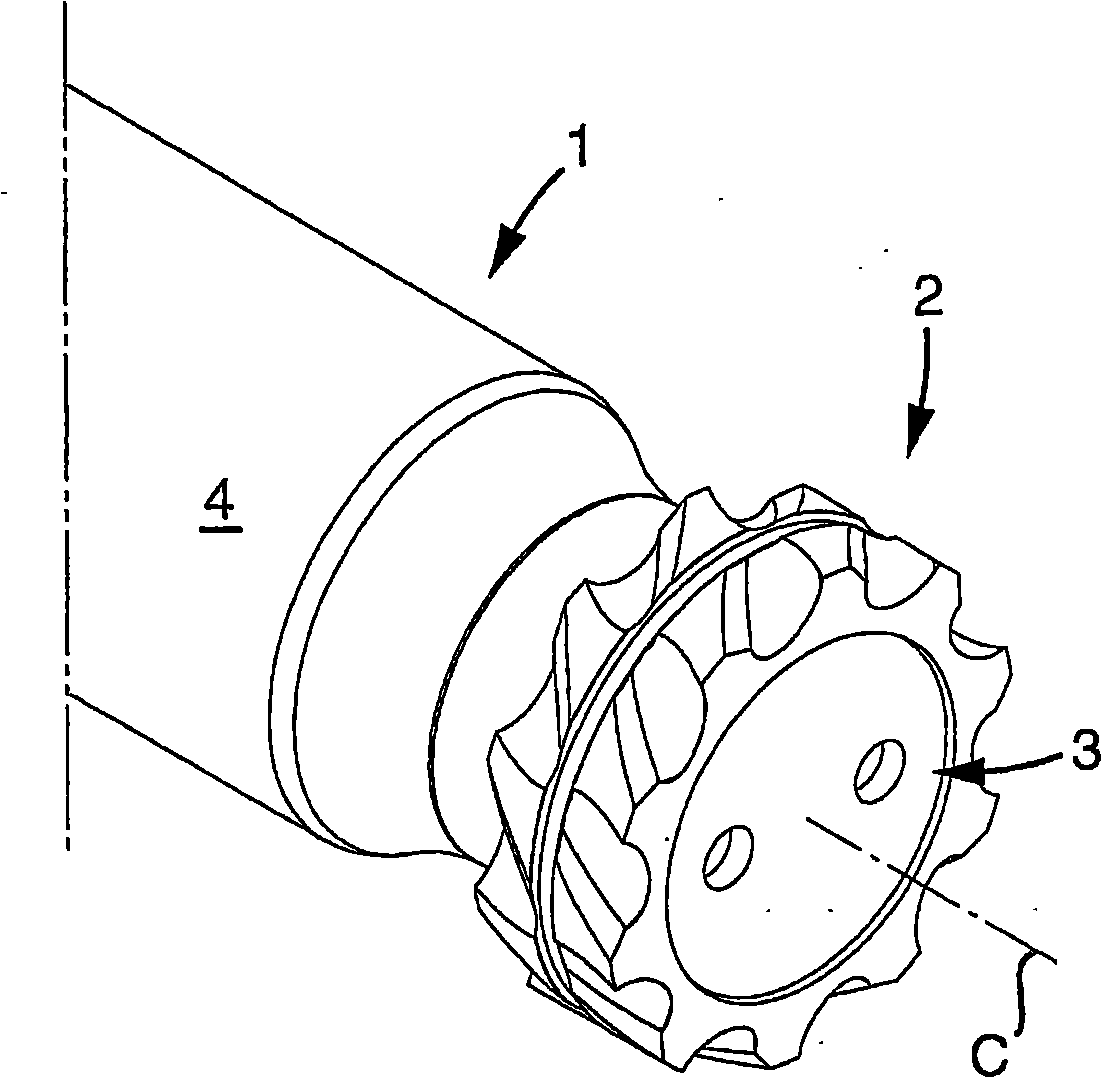 A milling cutter head and a milling cutter tool with holow spaces for receiving a male element