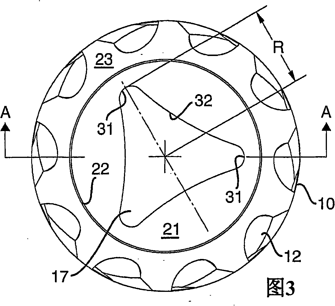 A milling cutter head and a milling cutter tool with holow spaces for receiving a male element