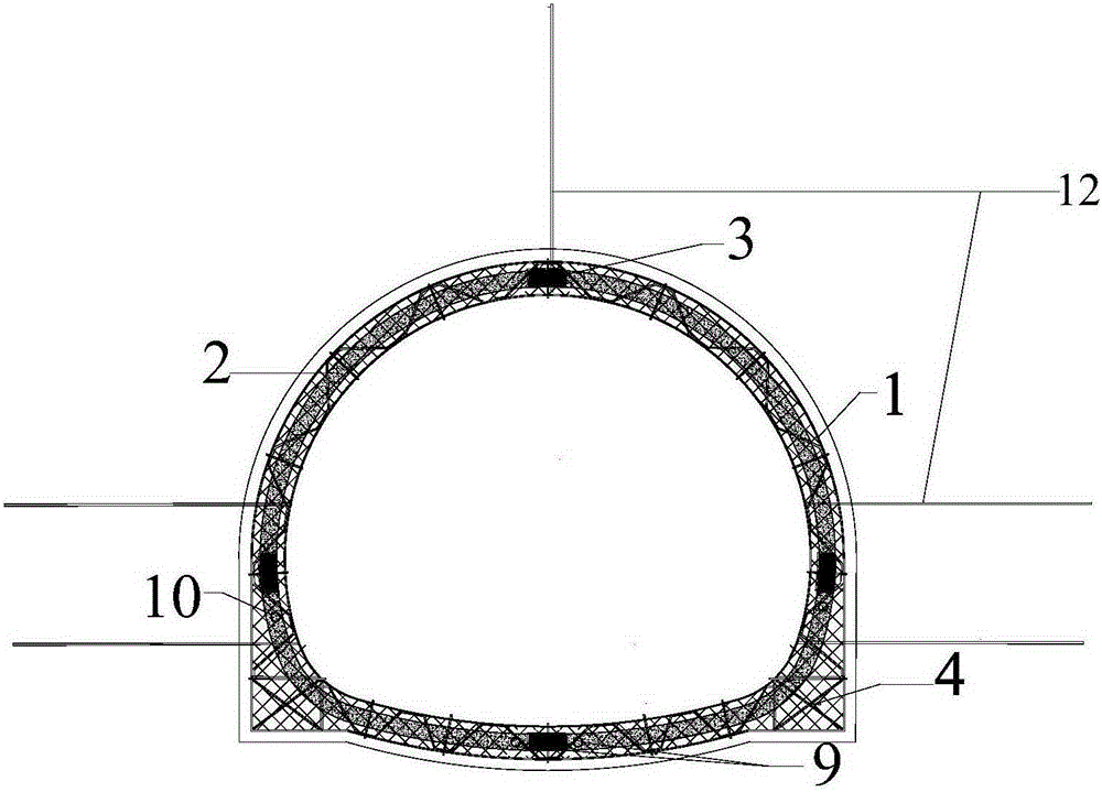 A suction-energy-pressure tunnel support system and method suitable for weak and broken surrounding rock