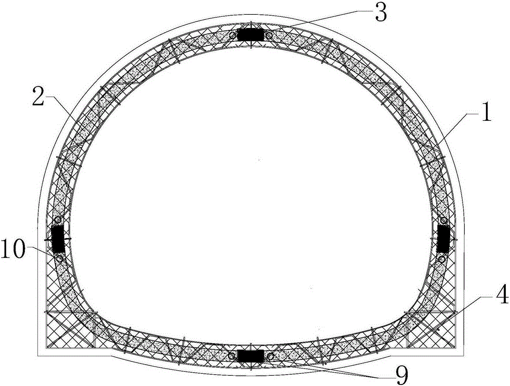 A suction-energy-pressure tunnel support system and method suitable for weak and broken surrounding rock