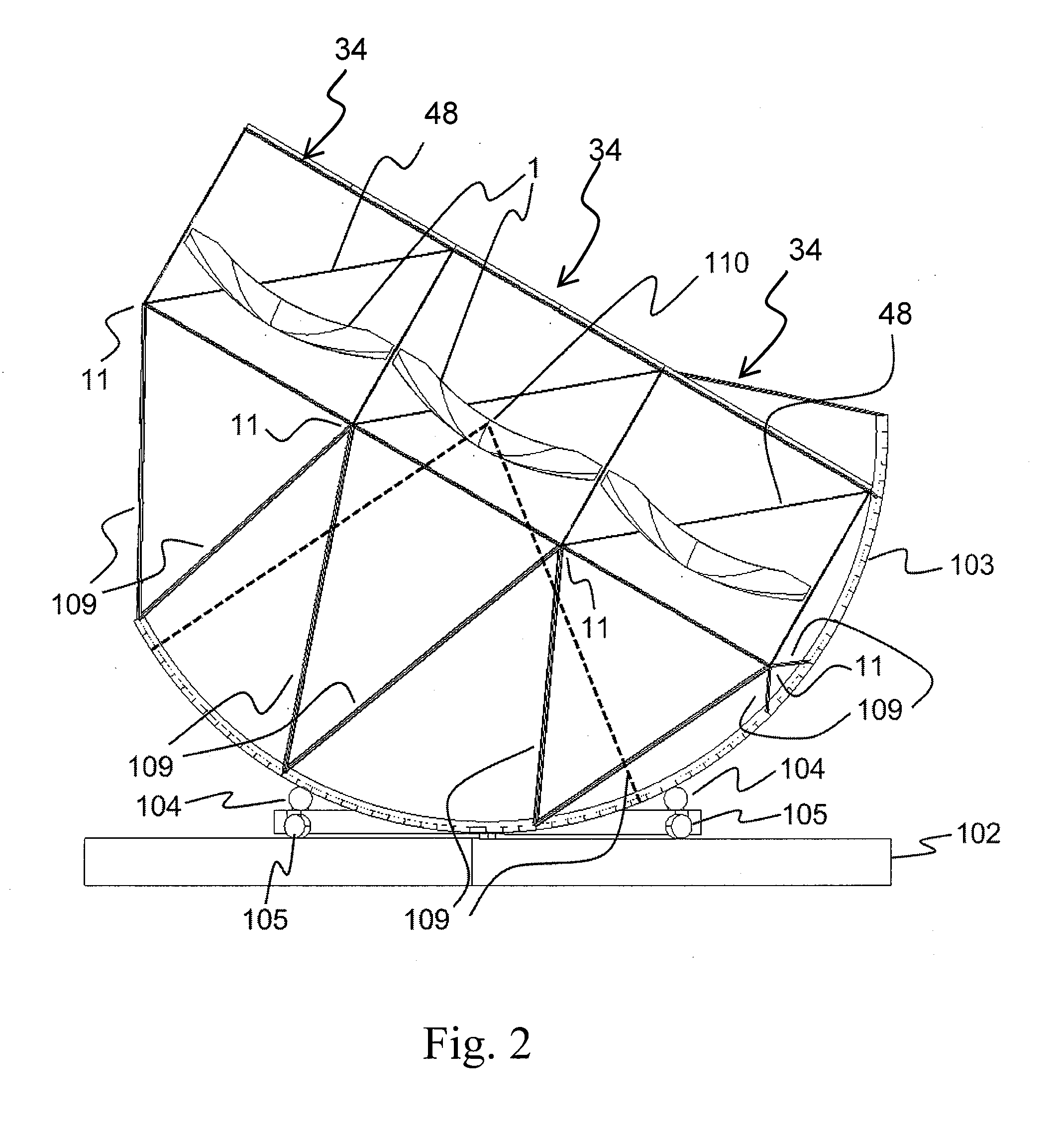 Solar concentrator apparatus with large, multiple, co-axial dish reflectors