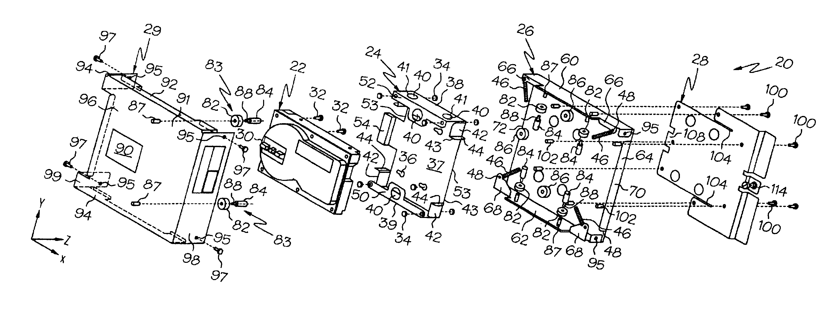Disk drive mounting system for absorbing shock and vibration in a machining environment