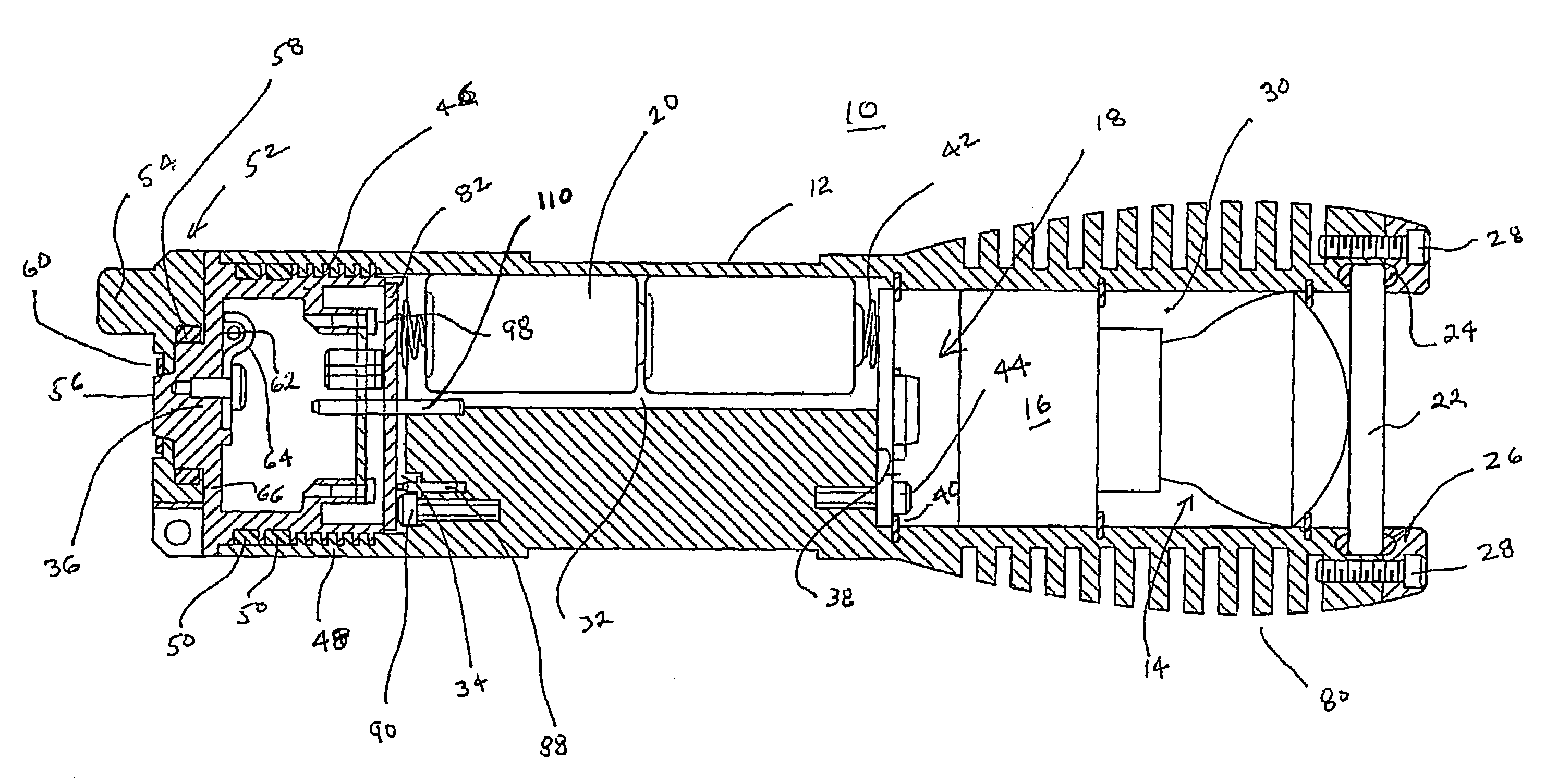 Waterproof flashlight including electronic power switch actuated by a mechanical switch