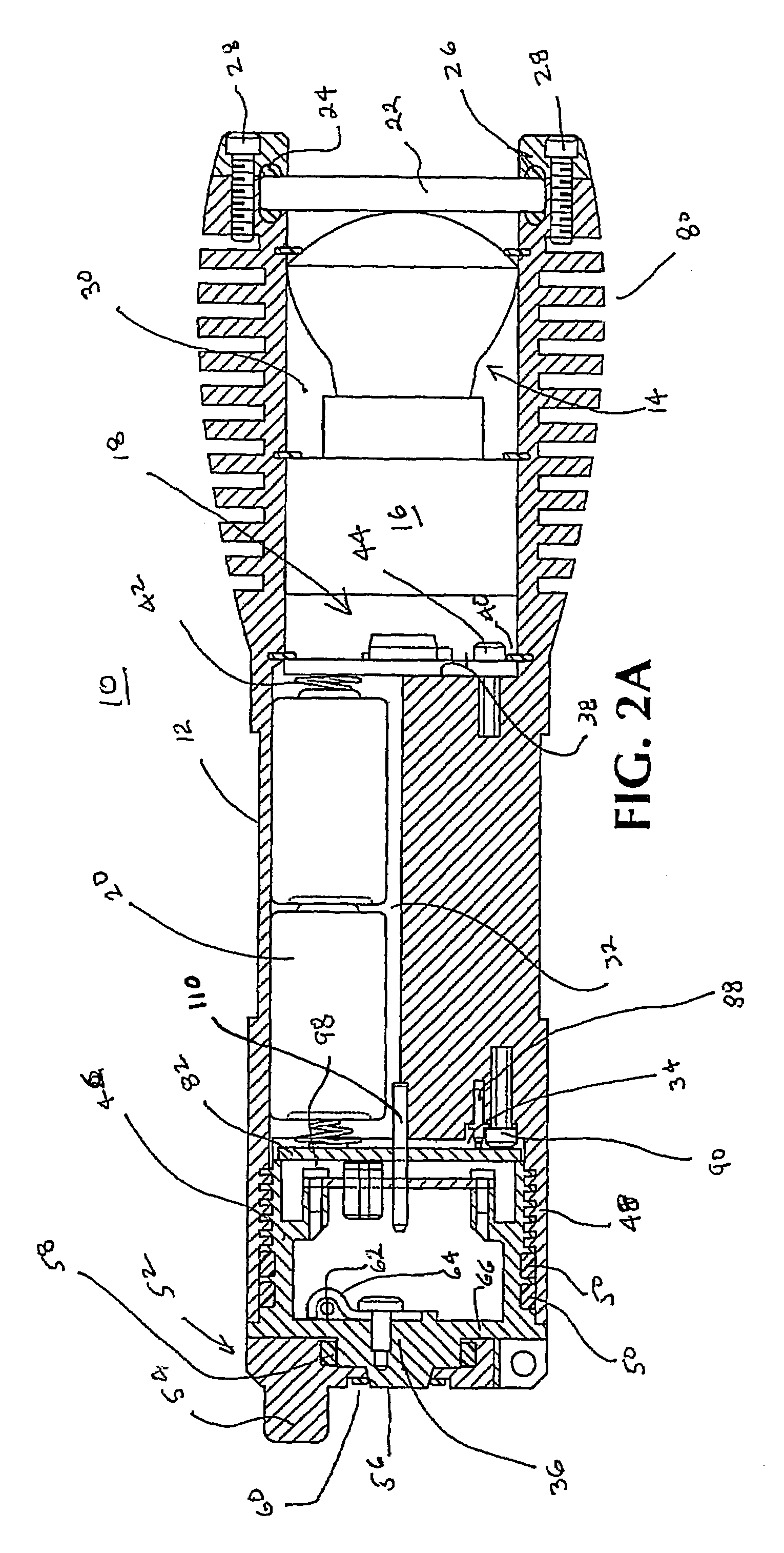 Waterproof flashlight including electronic power switch actuated by a mechanical switch