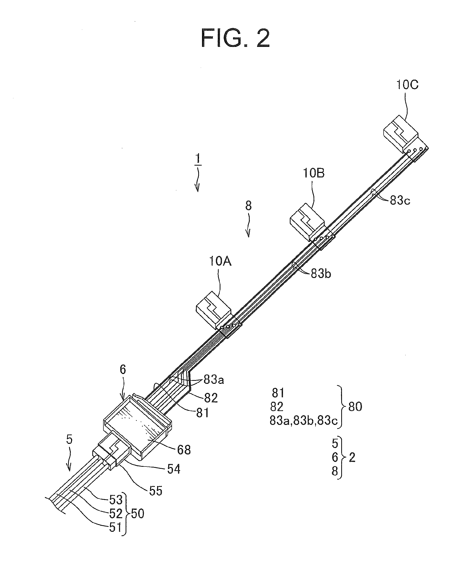 Wire harness structure and electronic device control system