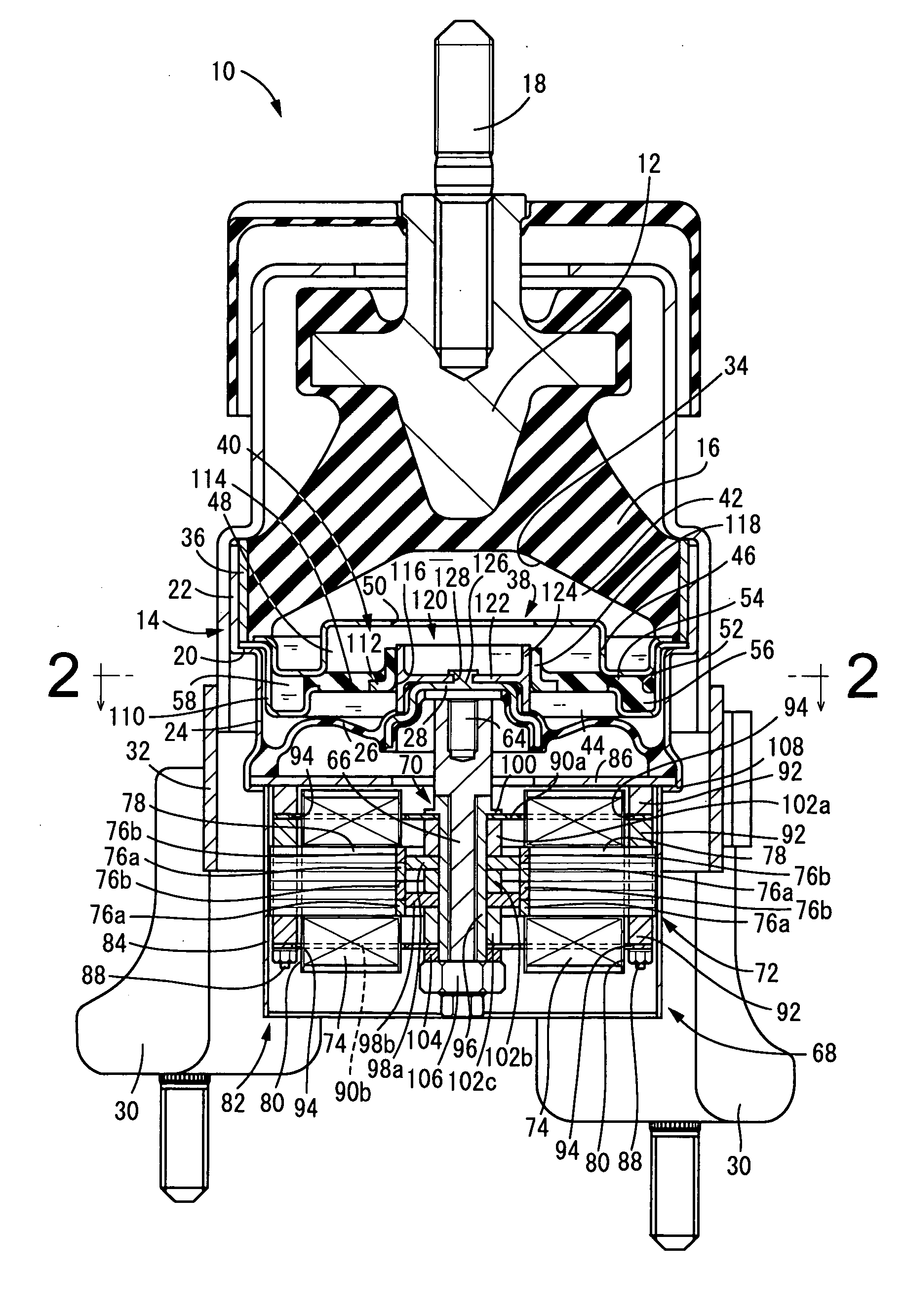 Fluid-filled active damping apparatus