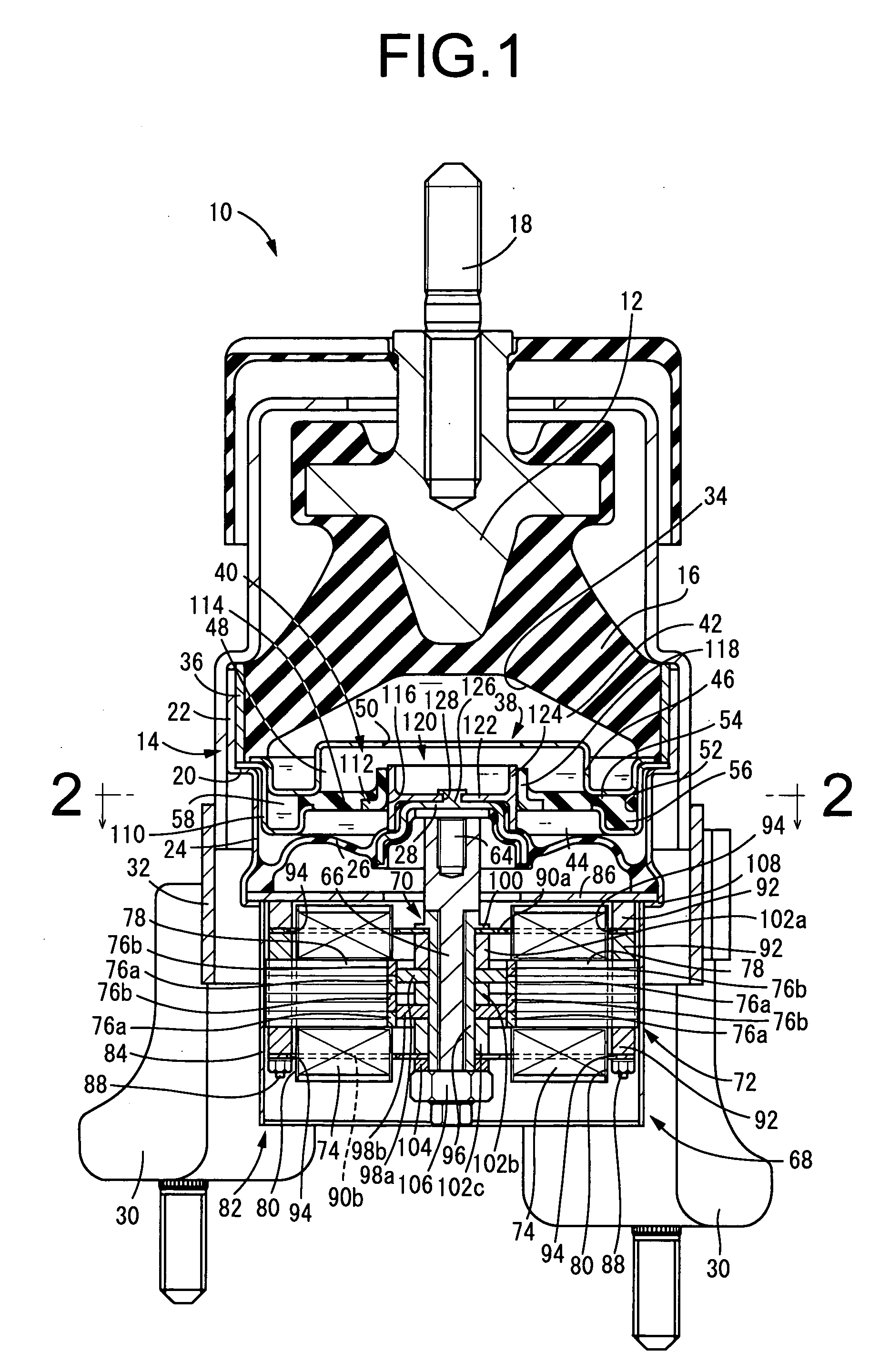 Fluid-filled active damping apparatus