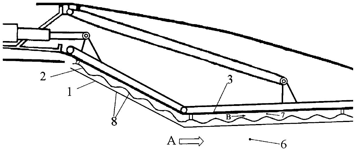 Double-wall cooling structure having longitudinal corrugated impact hole plate for thrust-vectoring nozzle
