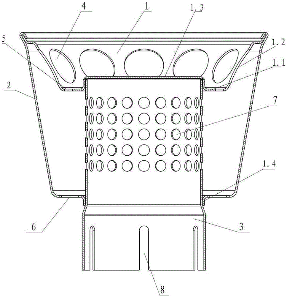 An exhaust rainproof cap with drainage and noise reduction structure