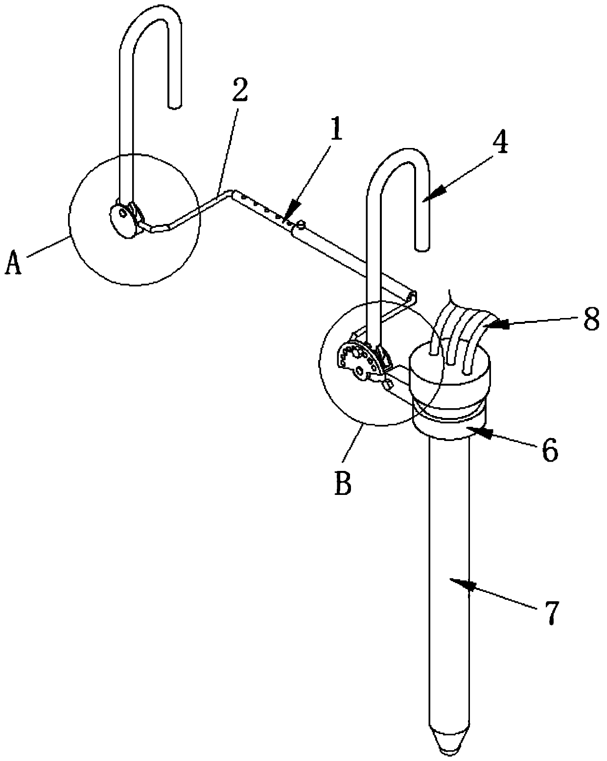 Improved ear-hanging fixing device for temporary pipelines in hemodialysis