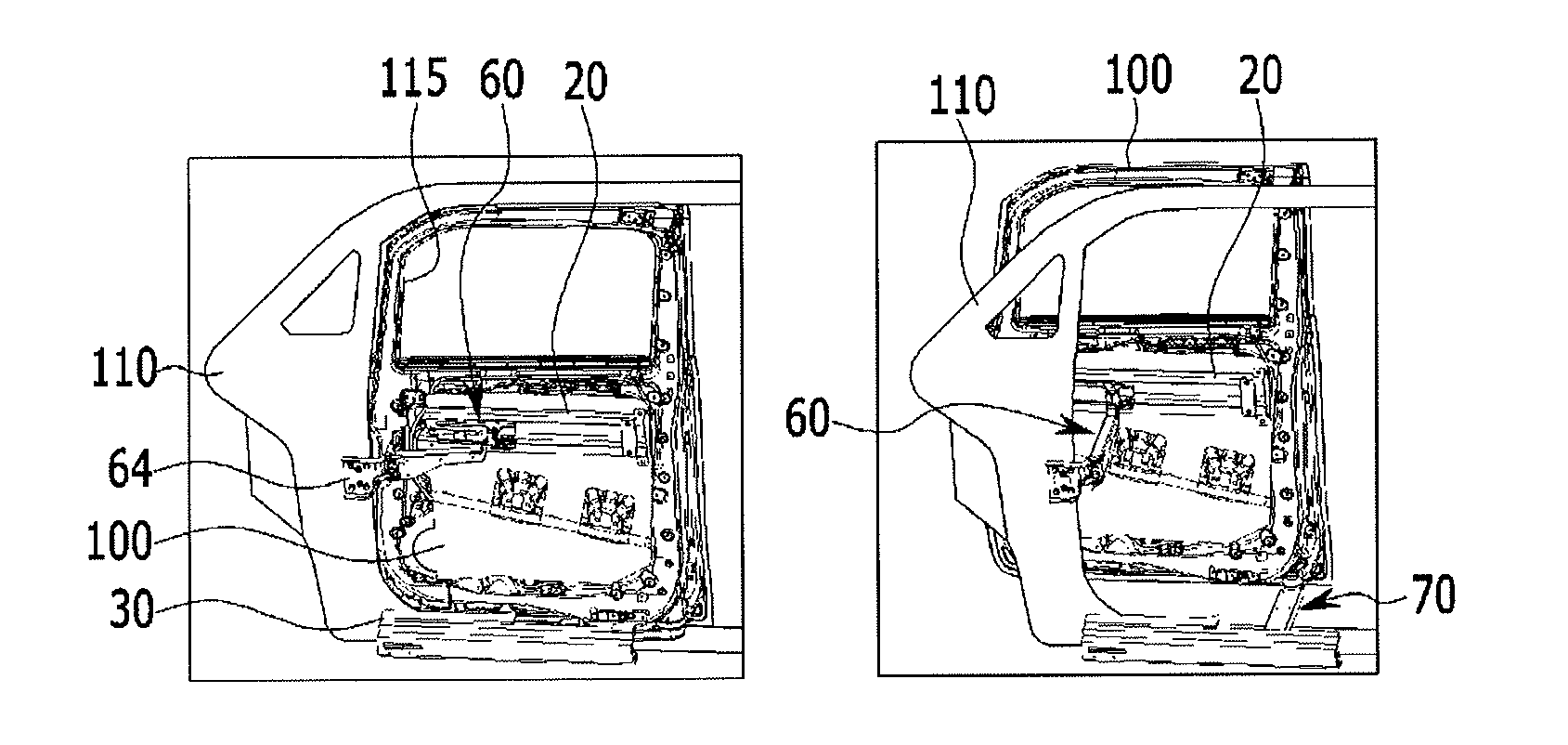 Front door device in vehicle