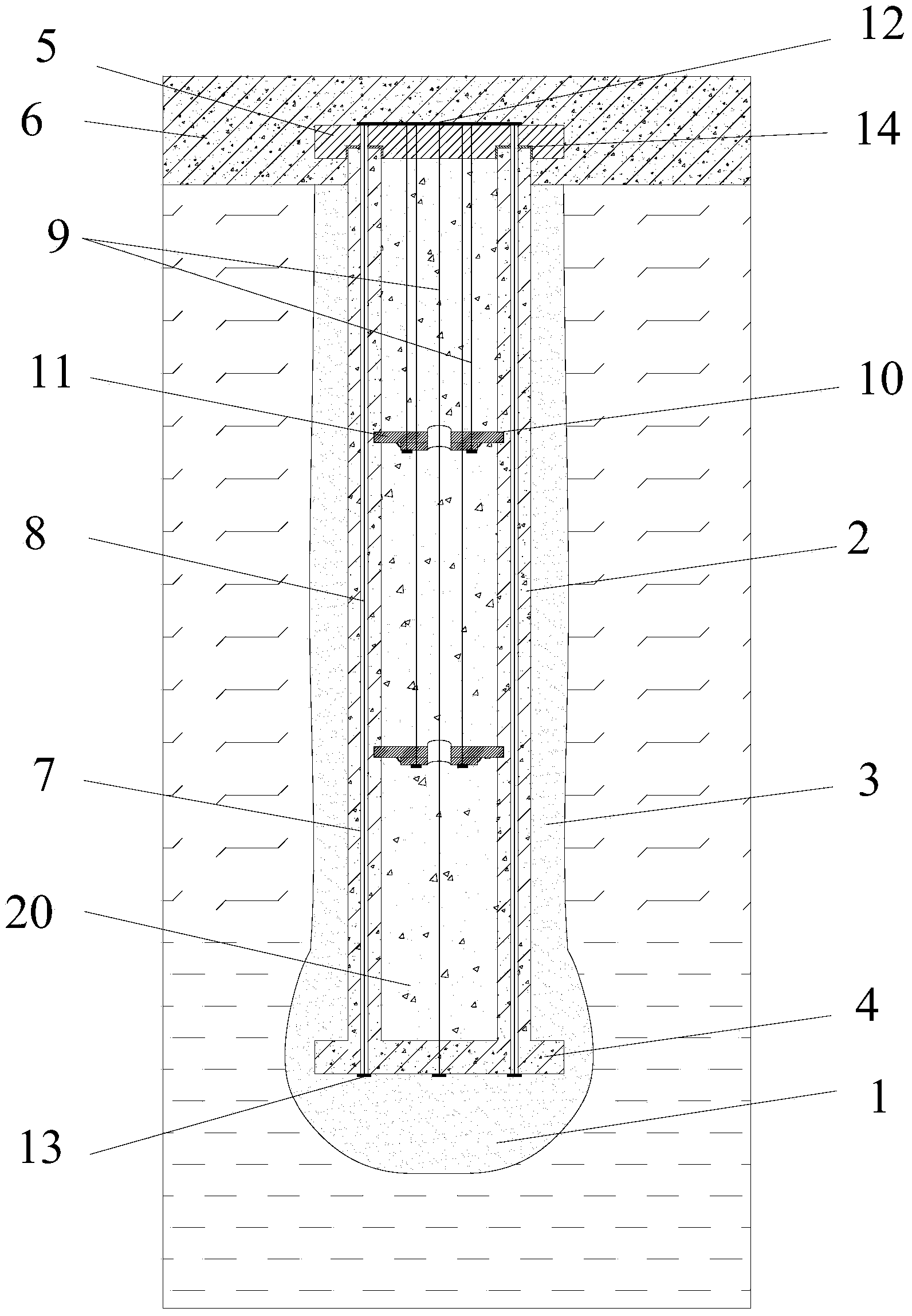 Anti-floating pile structure of pre-stressed pipe pile and construction method