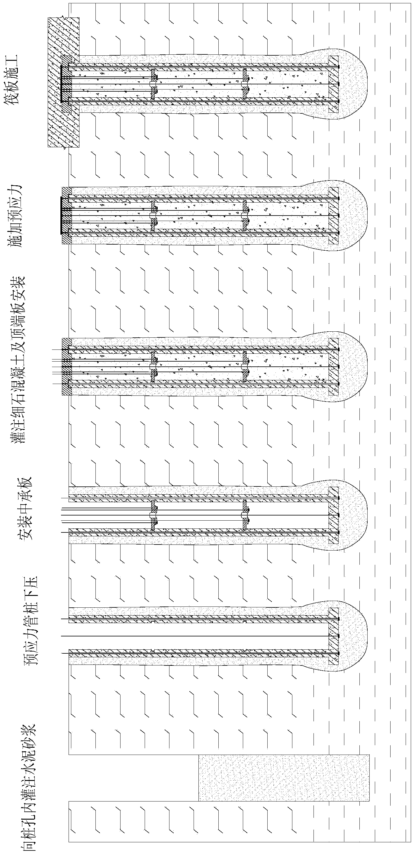 Anti-floating pile structure of pre-stressed pipe pile and construction method