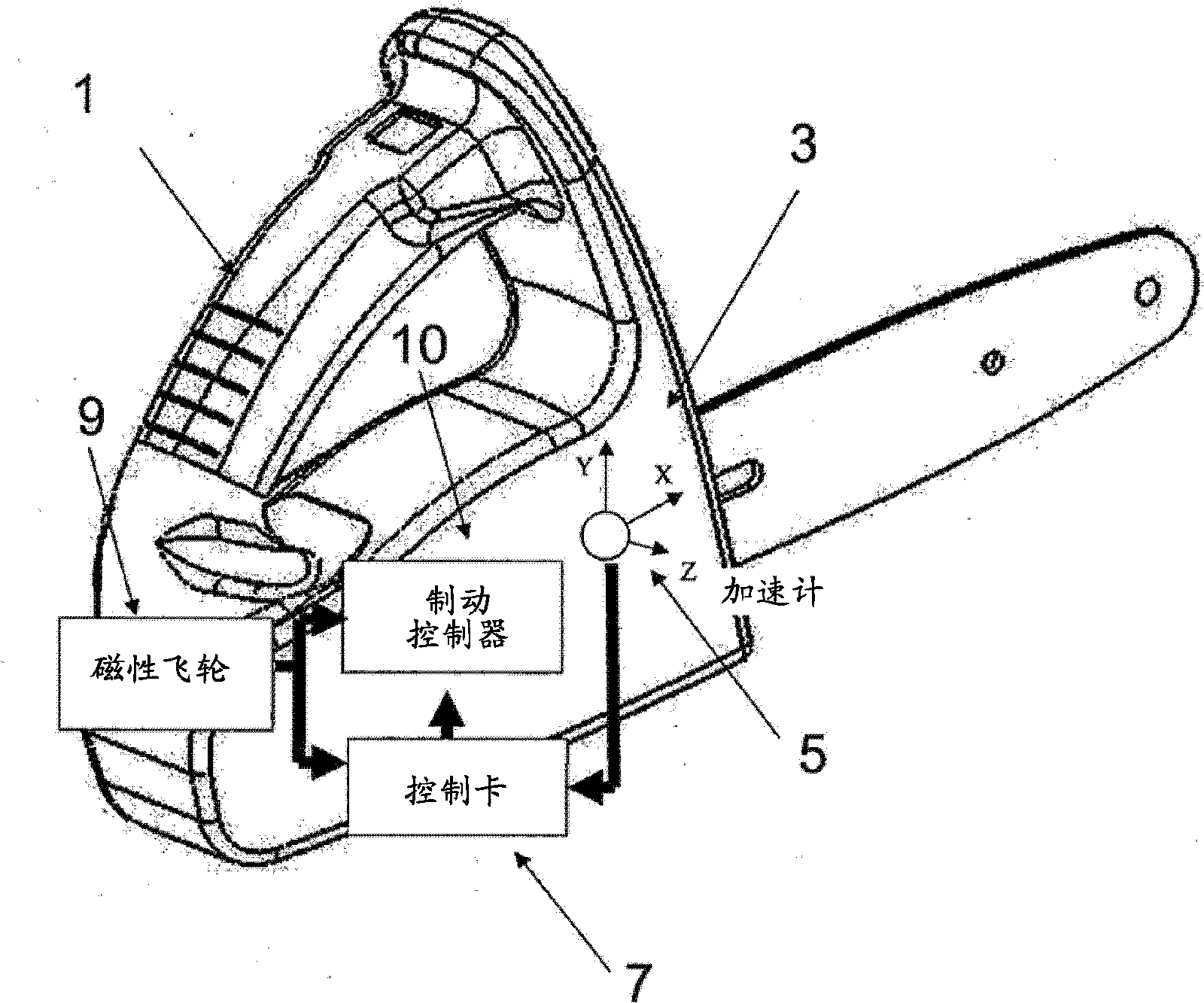 Safety device for portable tools with a heat engine, capable of stopping the operation thereof after sudden, violent movements