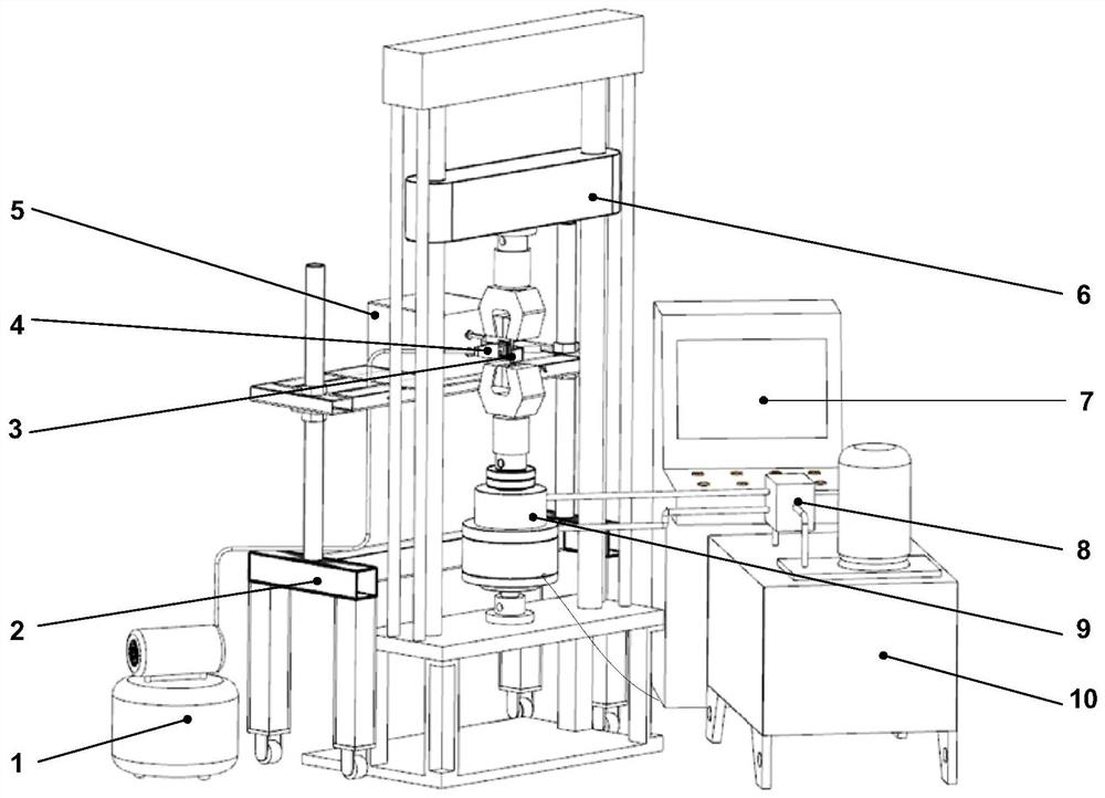 Low-frequency vibration assisted isothermal stretching characterization measuring device