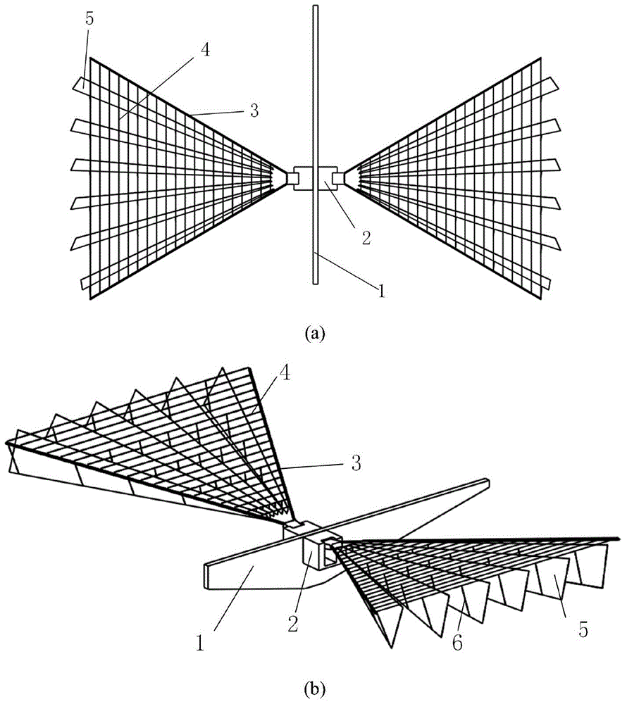 One-way flapping wing of thin-net-shaped support with multiple thin film sheets