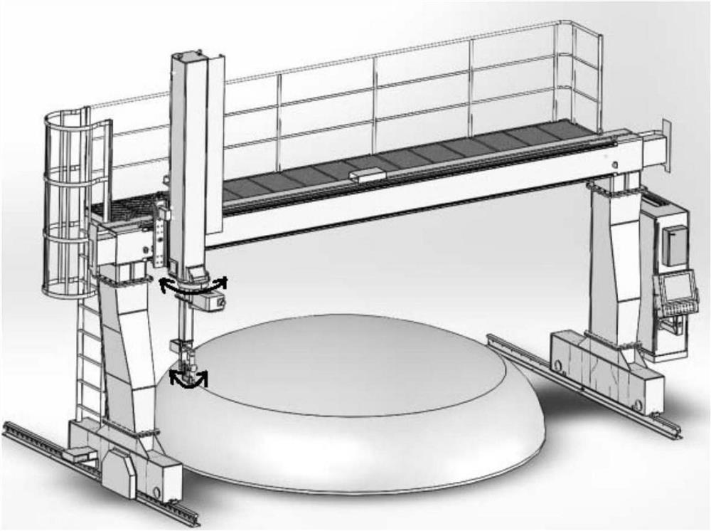 Five-axis linkage gantry type numerical control cutting system for full-automatic tapping of end socket