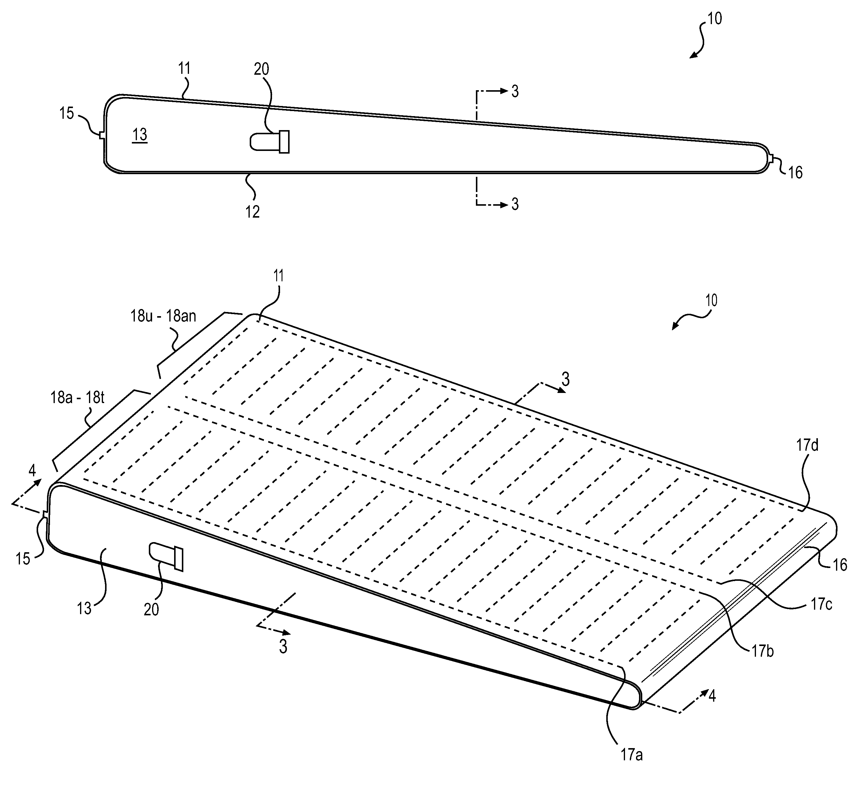 Inclined air mattress having internal air baffles and supports