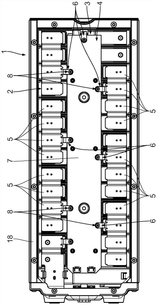 Mechanism for electrically contacting printed circuit board to battery cell composite system, and device comprising such mechanism, and such battery cell composite system