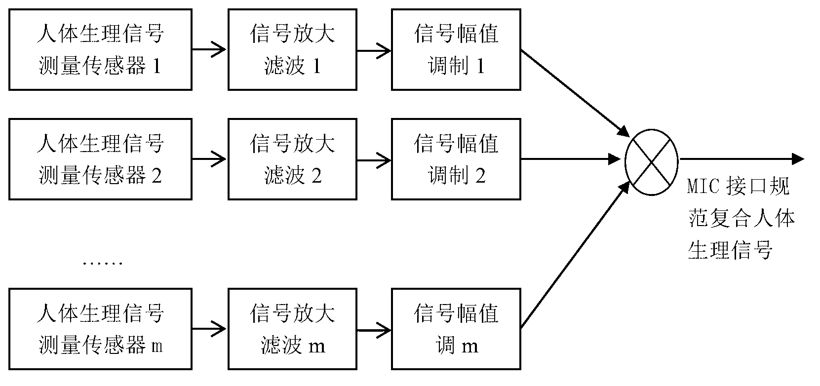 Human physiology signal acquisition and processing method and system based on MIC interface