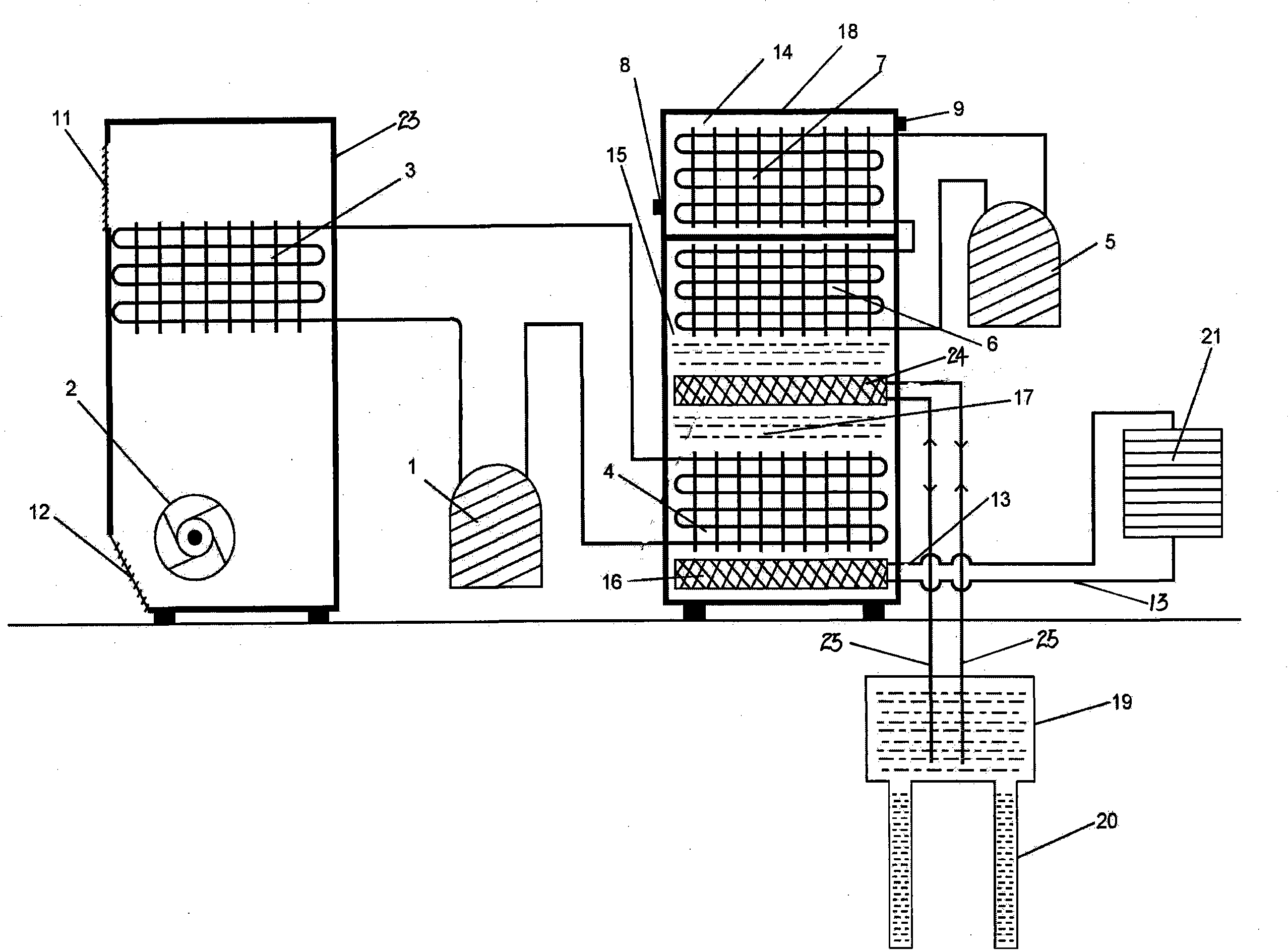Water-cooled air conditioning and water heating system