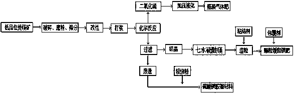 Method for preparing granular slow-release magnesium fertilizer by taking low-grade magnesite as raw material