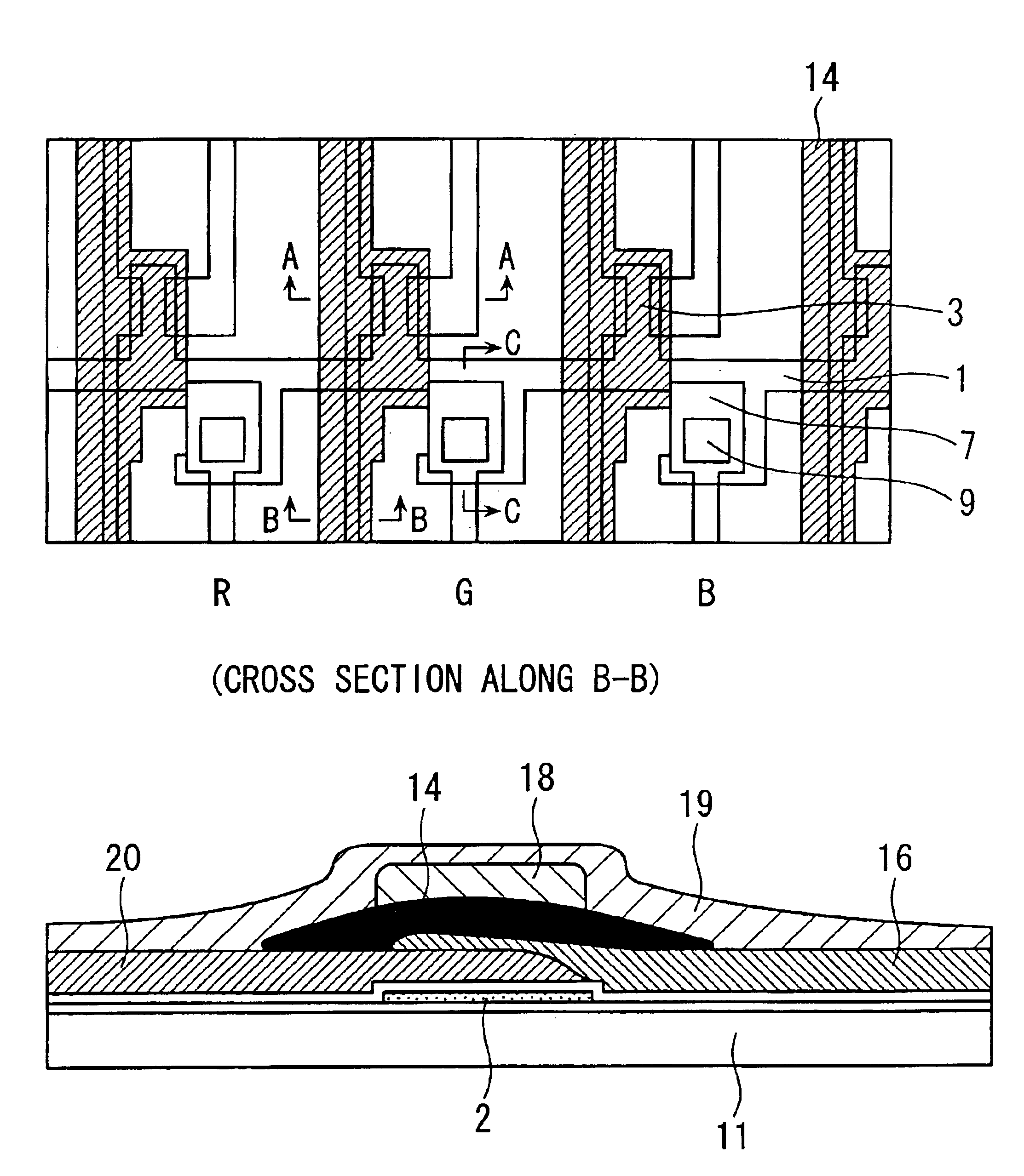 CF on TFT liquid crystal display having reduced dot defects