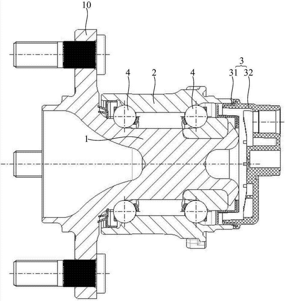 Hub bearing used for mounting wheel speed sensor of anti-lock brake system (ABS)