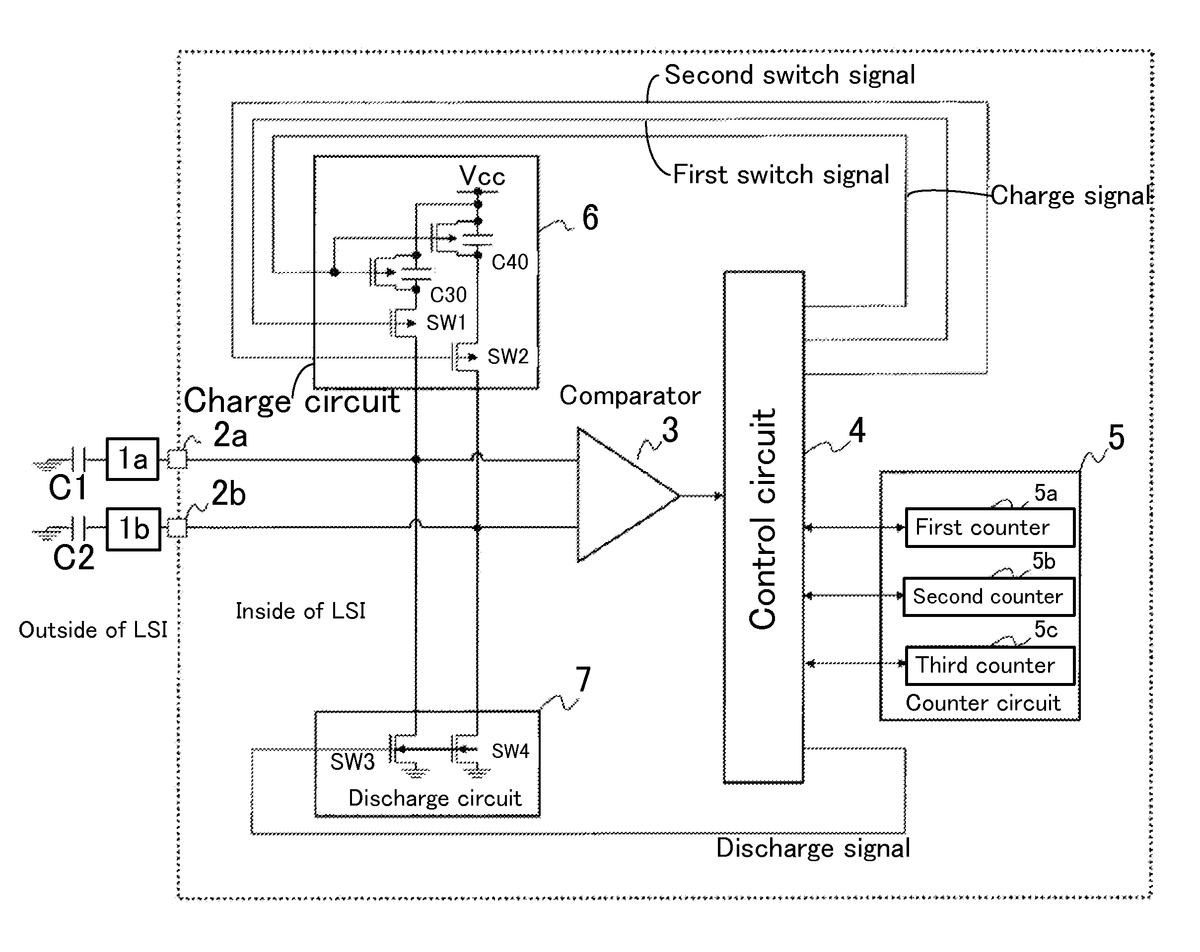 Capacitance discrimination circuit and touch switch equipped with the same