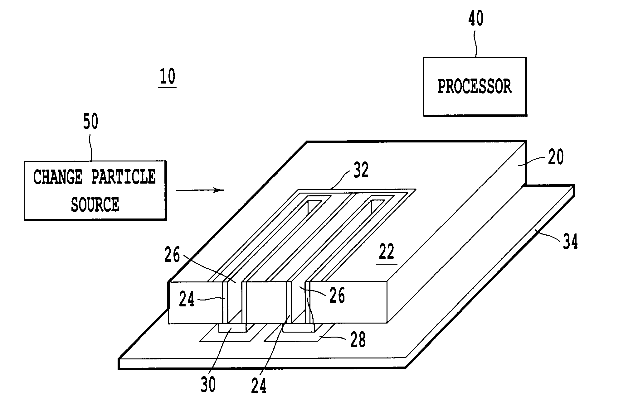 Faraday cup array integrated with a readout IC and method for manufacture thereof