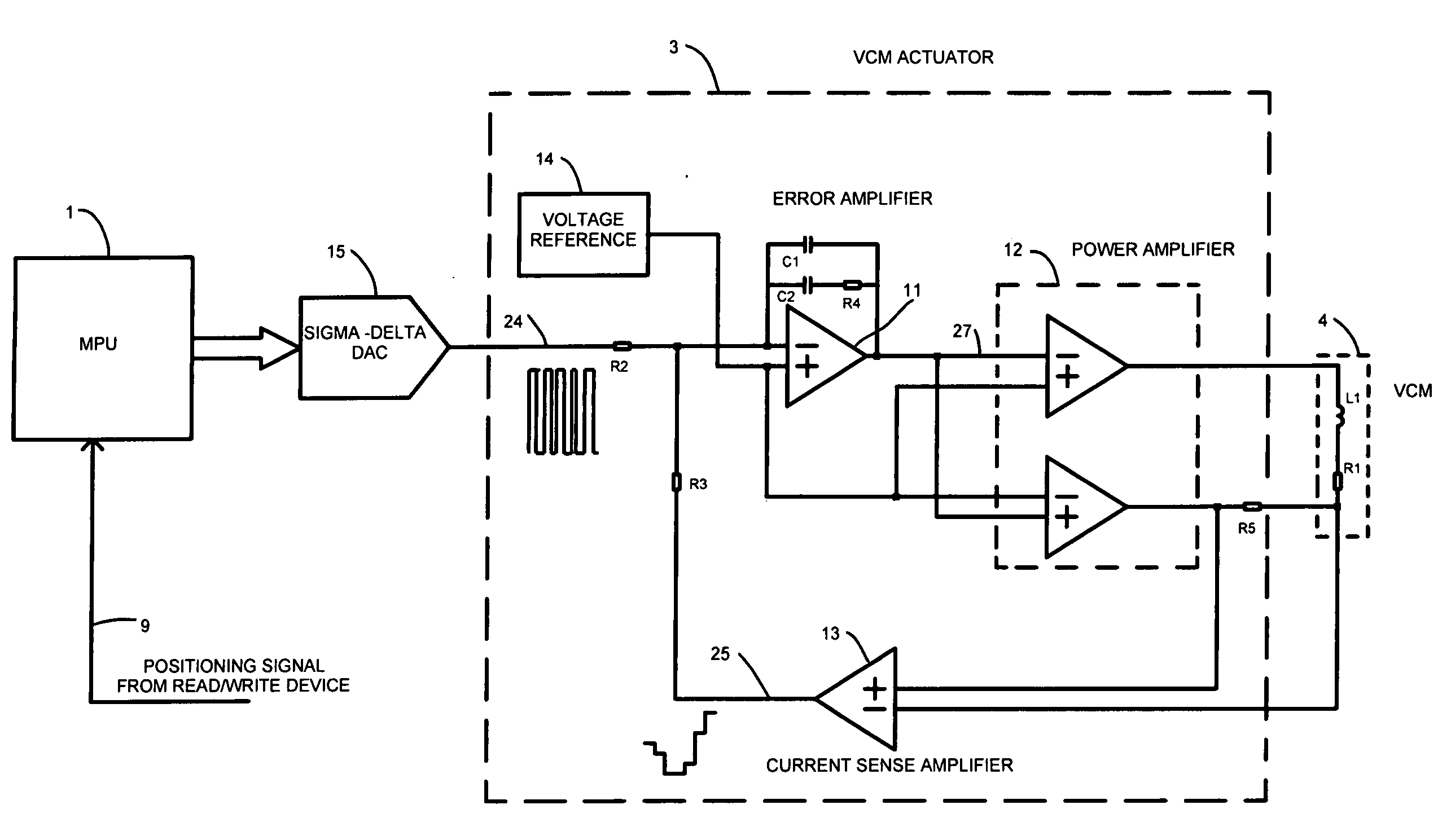 Motor positioning servo loop using oversampling bitstream DAC