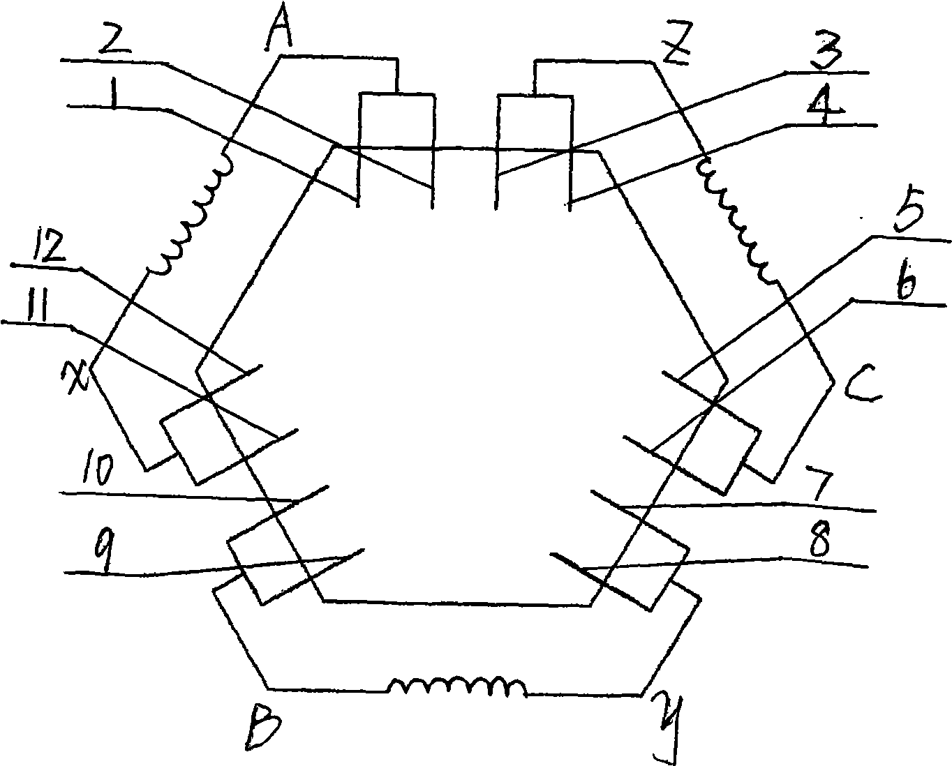 Regular hexagon all-electric melting tank furnace for melting medium-alkali glass