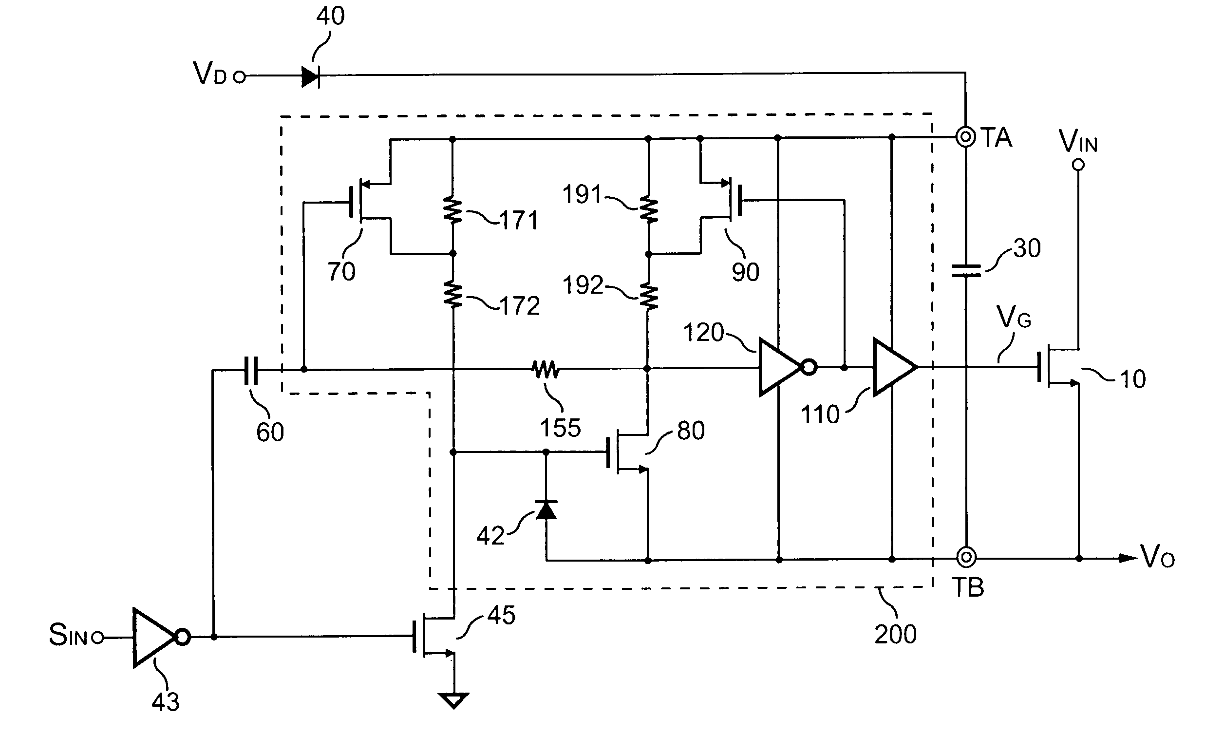 High-side transistor driver having positive feedback for improving speed and power saving
