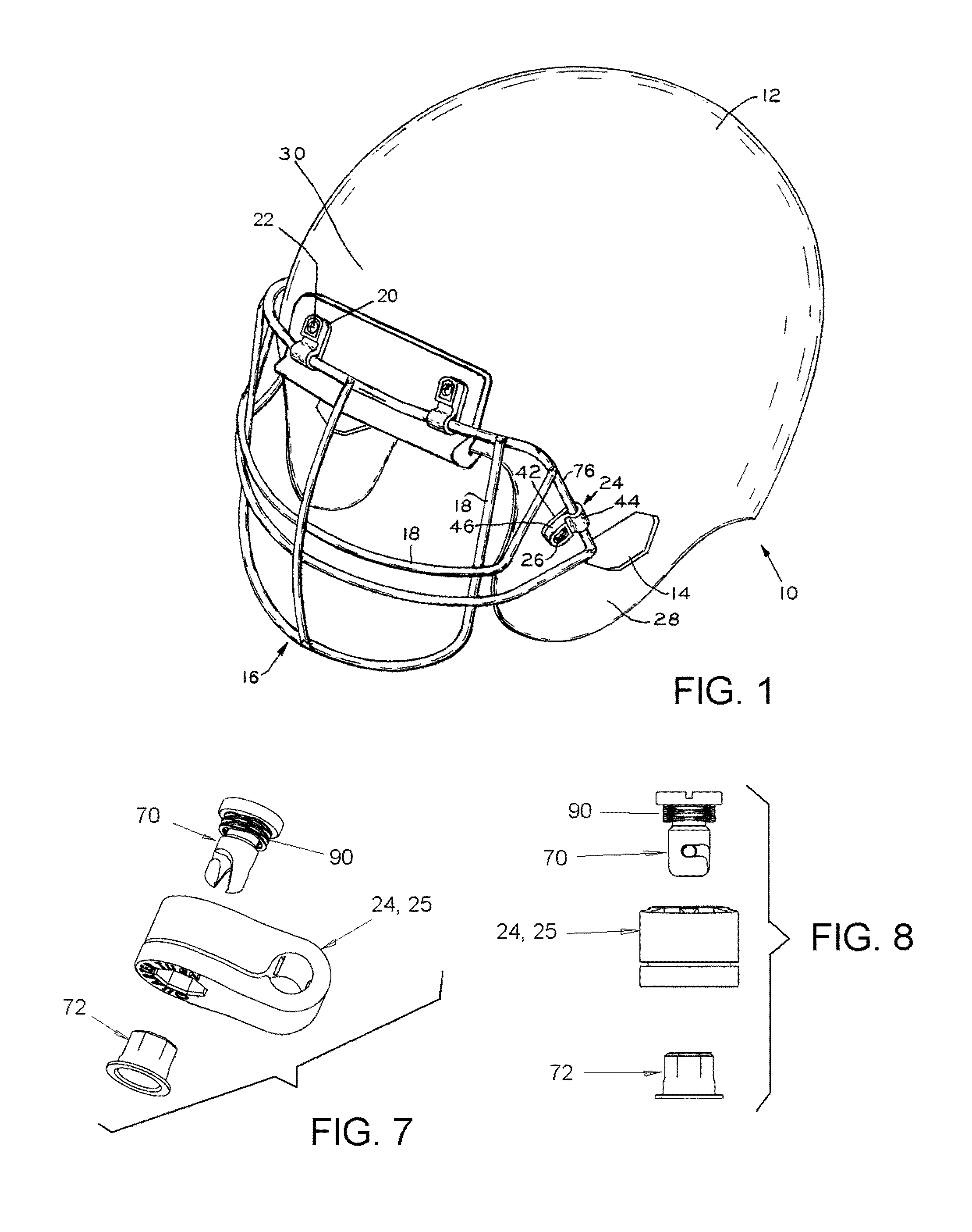 Helmet with partial turn faceguard mounting