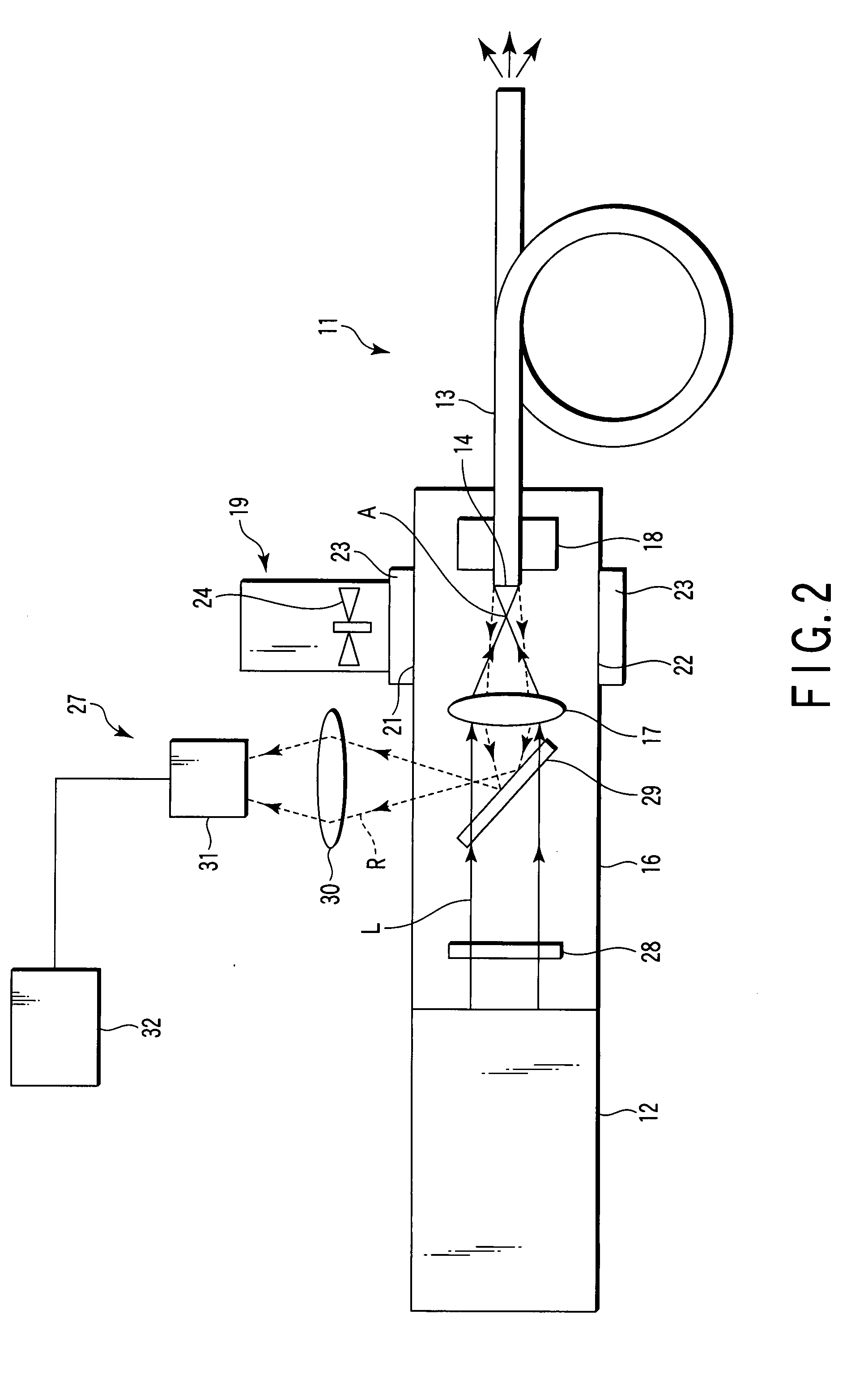 Laser beam injecting optical device for optical fiber