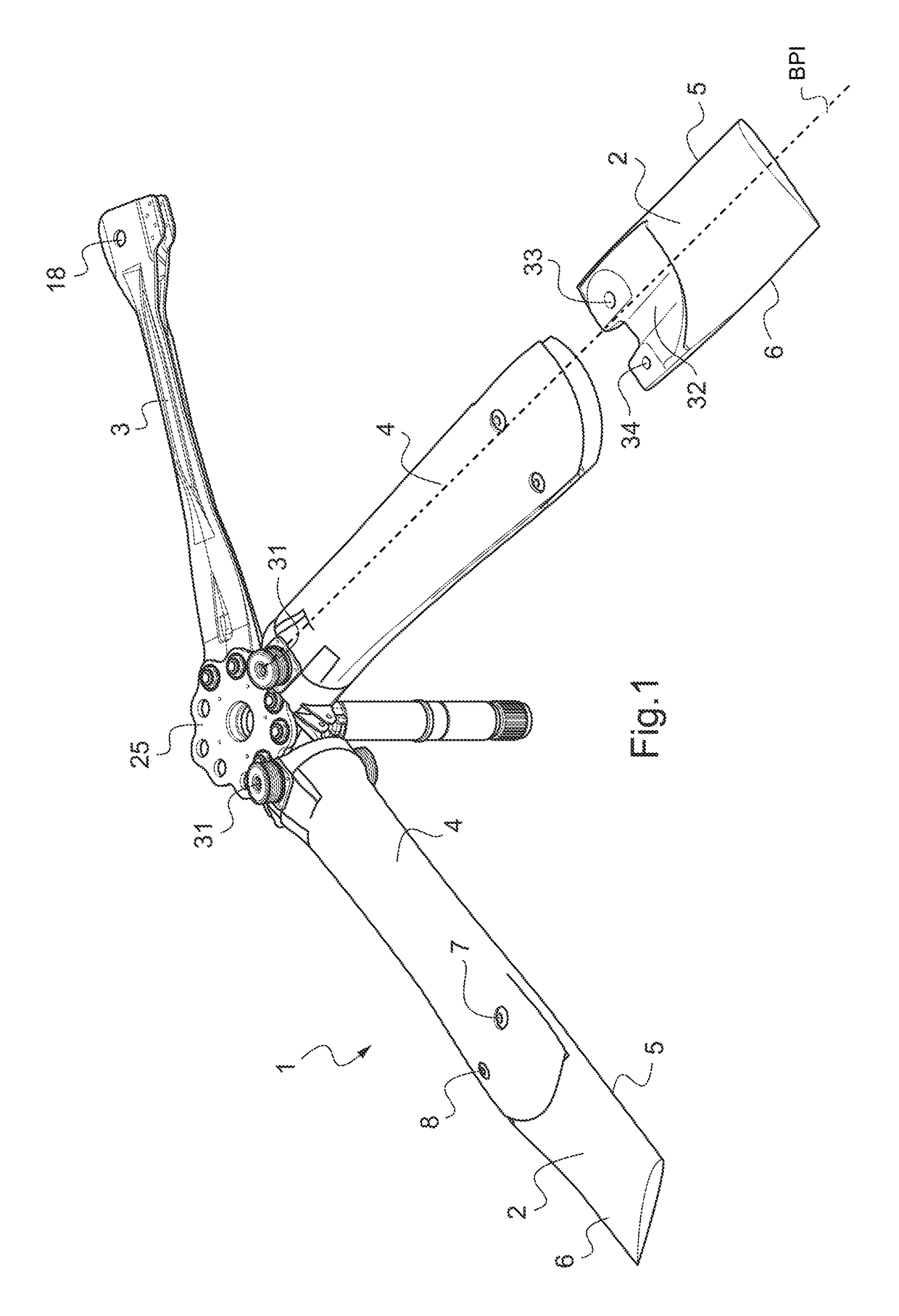 Connection joint for attaching an airfoil blade to a helicopter's bearingless main rotor