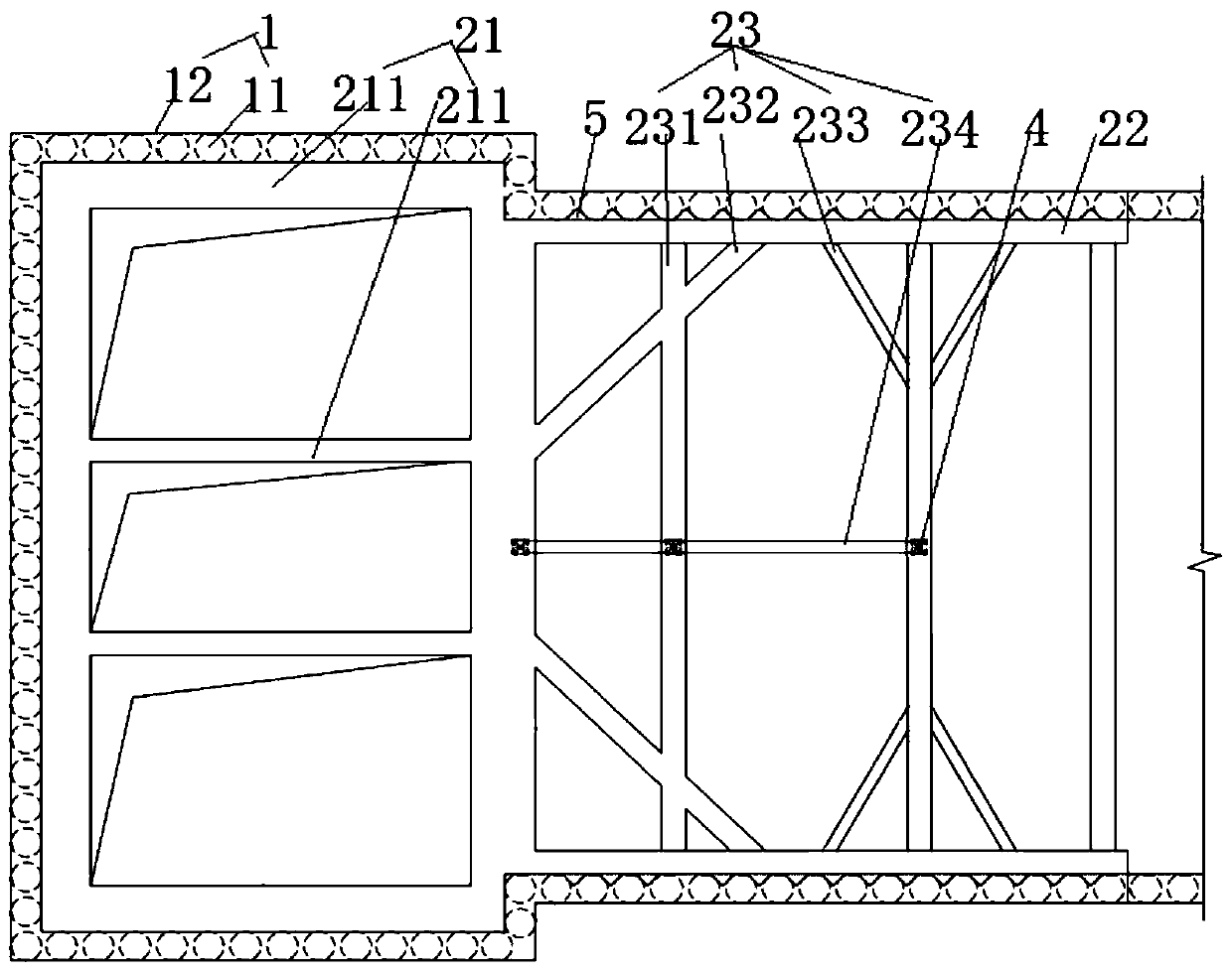 Ring box supporting enclosure system capable of doubling as retaining wall and construction method for ring box supporting enclosure system