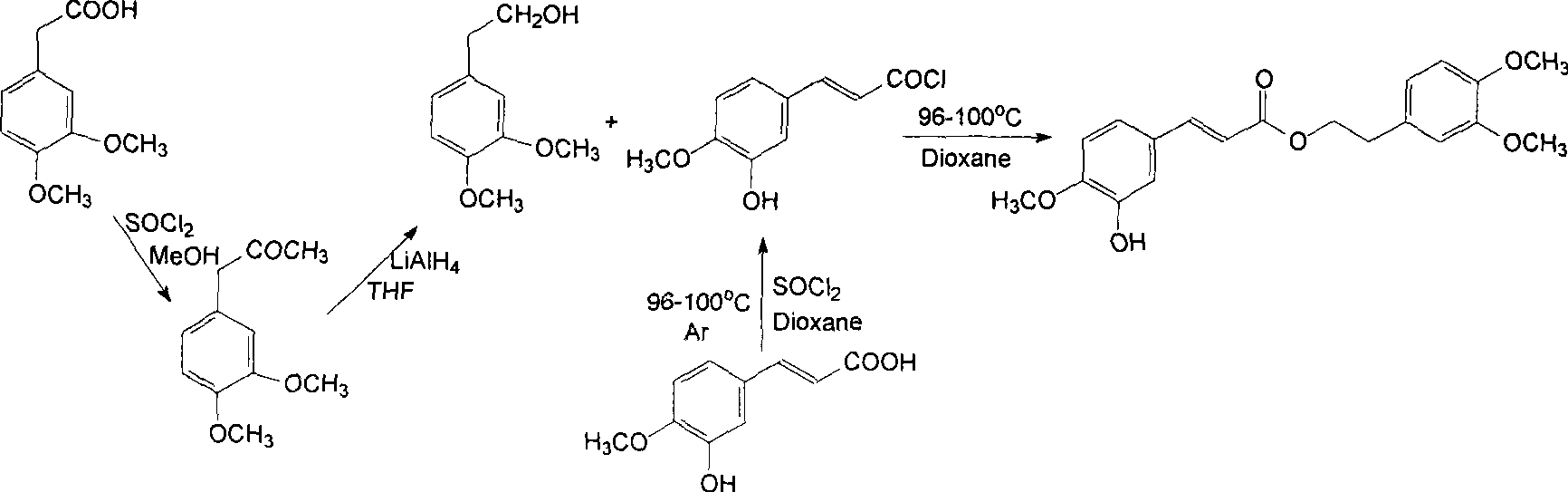 Preparation of 3-(3,4-dihydroxyphenyl)-acrylic acid 2-(3,4-dihydroxyphenyl)-ethyl ester and derivative phenyl acrylic acid phenyl alkyl ester compound