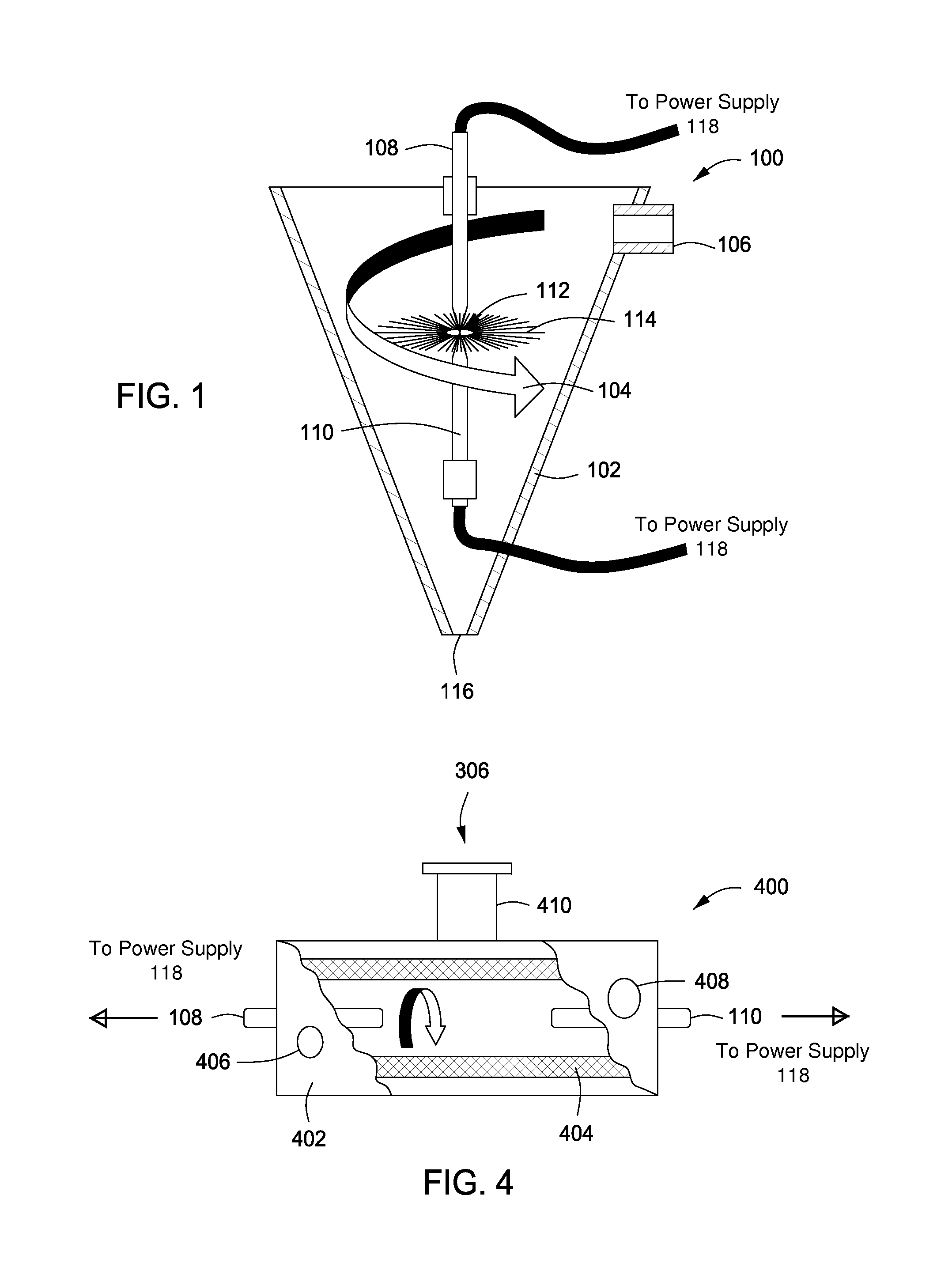 System for treating a substance with wave energy from an electrical arc and a second source