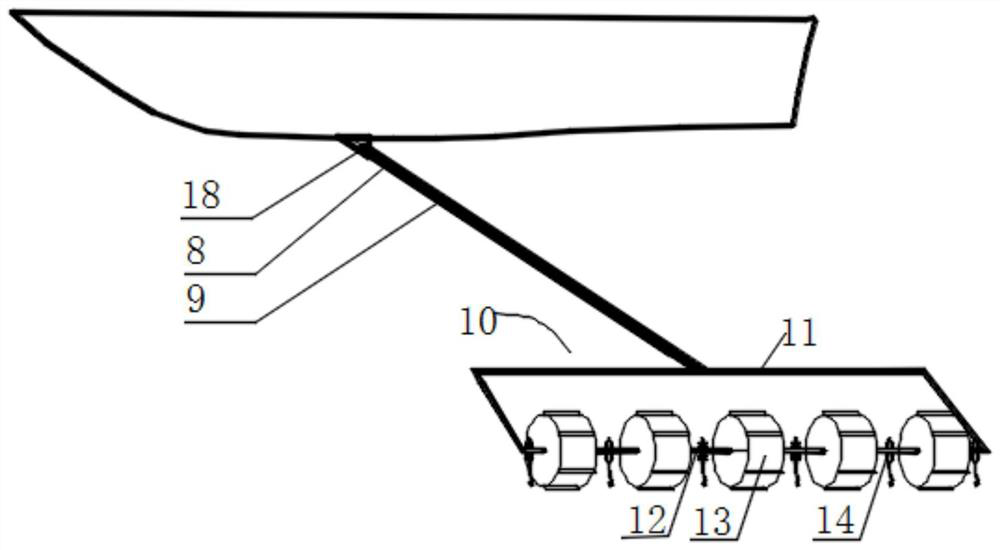 A treatment ship for dosing and stirring the sludge at the bottom of the pond