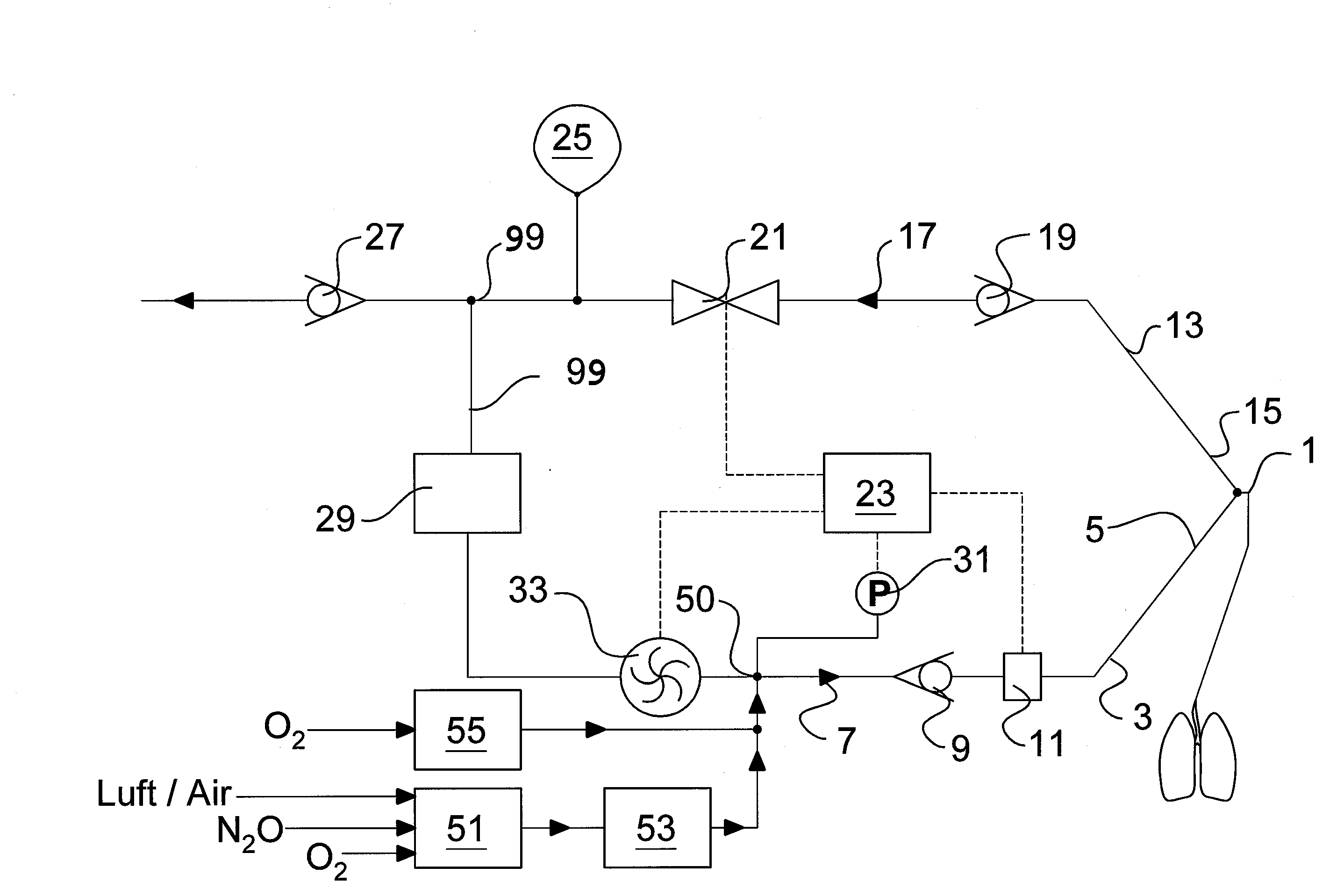 Respiration system for an anesthesia apparatus