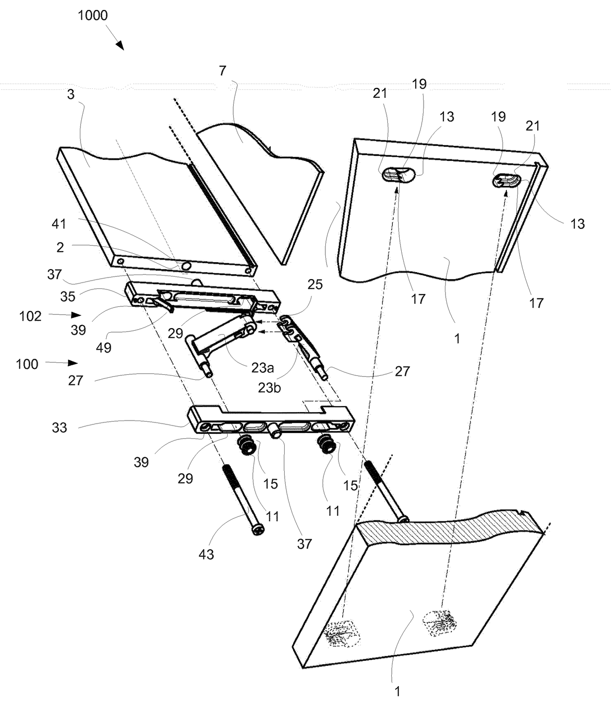 Fastening device for a furniture panel