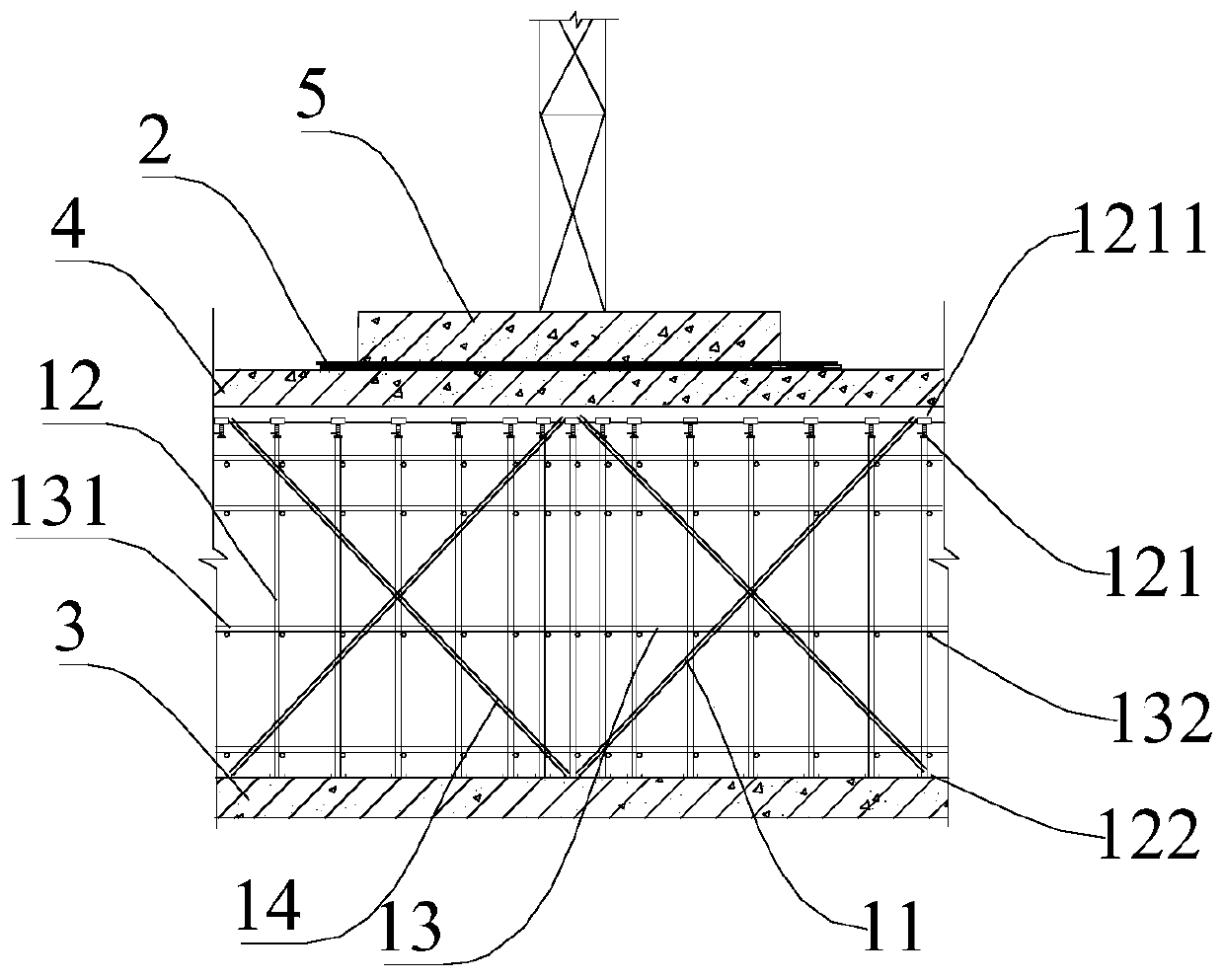 Reinforcing structure and method suitable for basement top plate of construction elevator