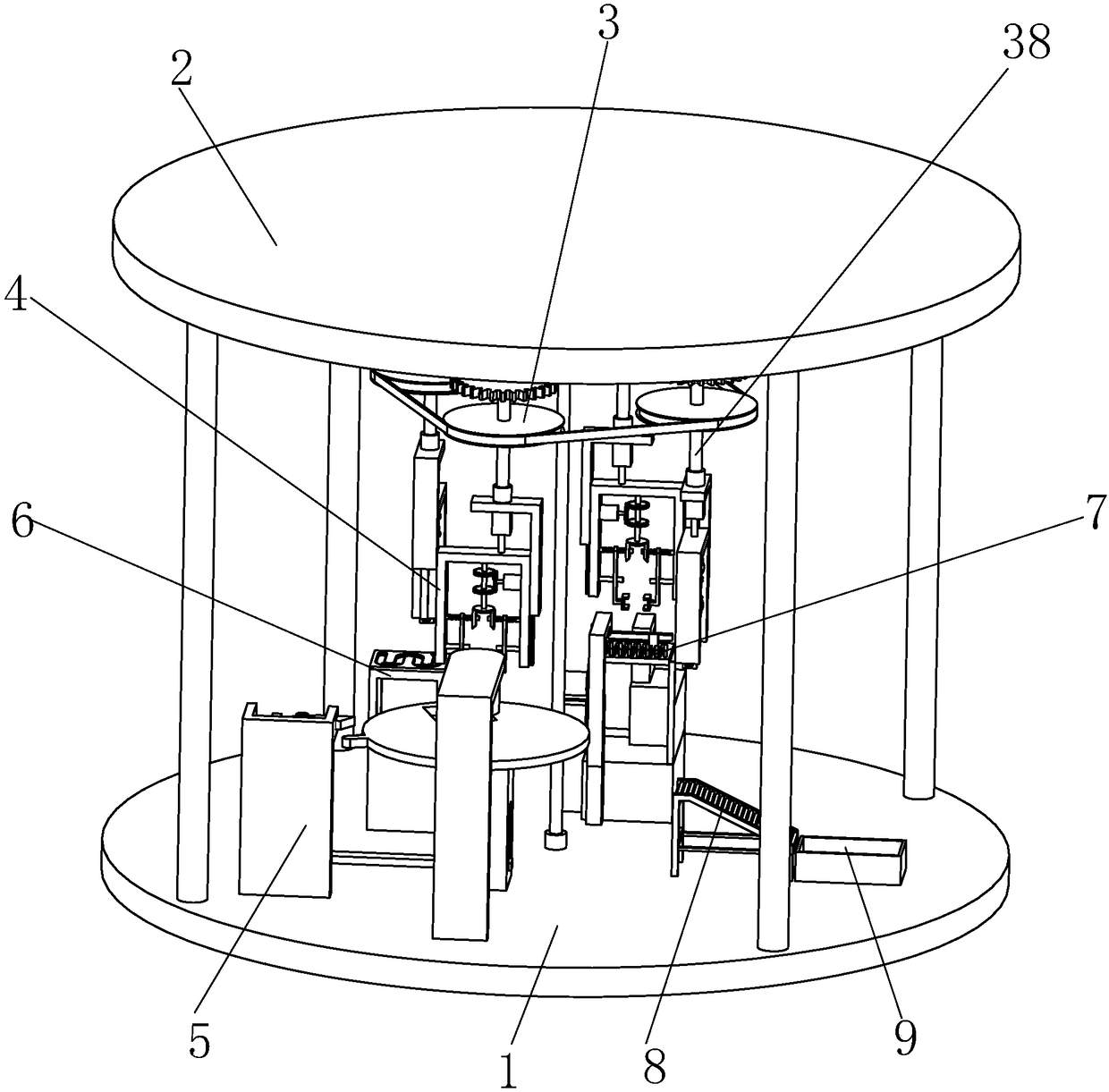 A processing device integrating clamping, grinding, smearing and unloading