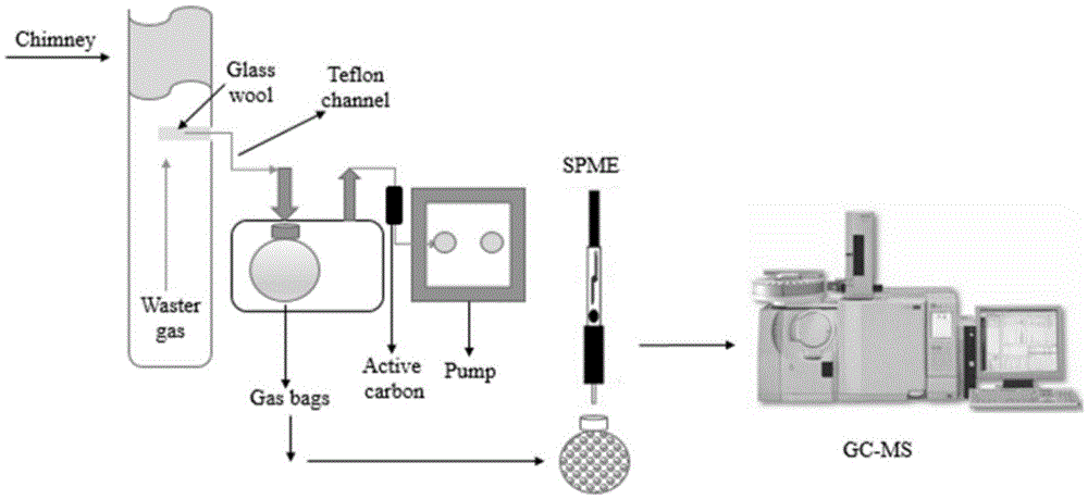 Detection method for odor substances in exhaust gas of perfume and essence industry