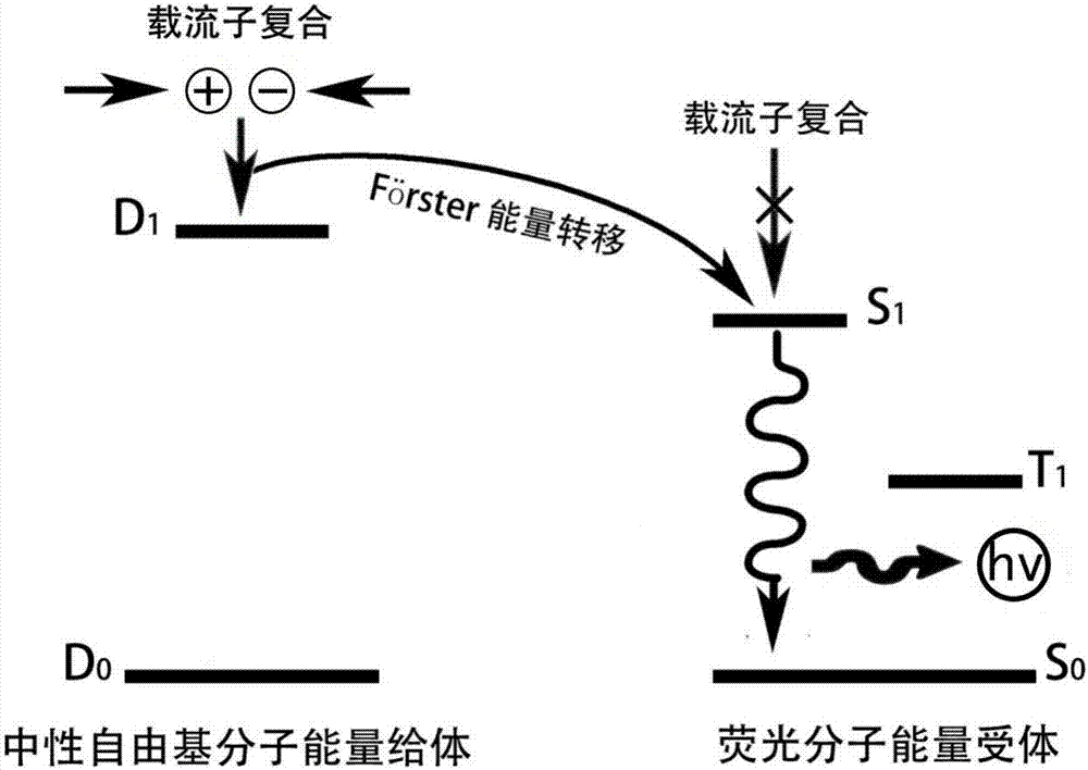 Free radical doublet sensitized fluorescent organic light-emitting device