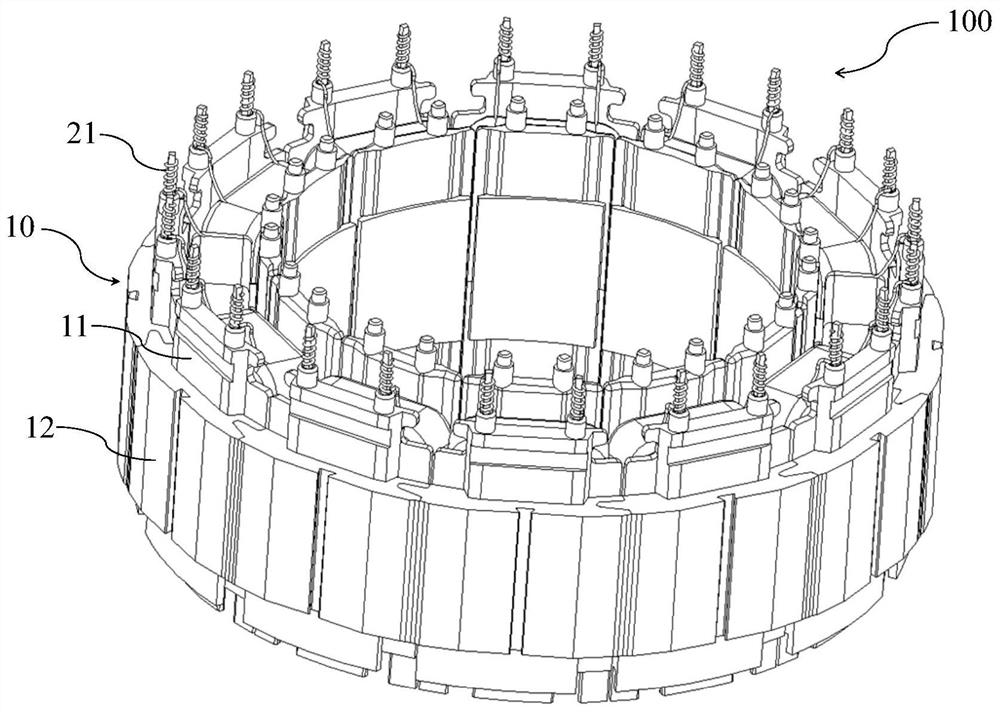 Motor stator assembly, winding method thereof and motor