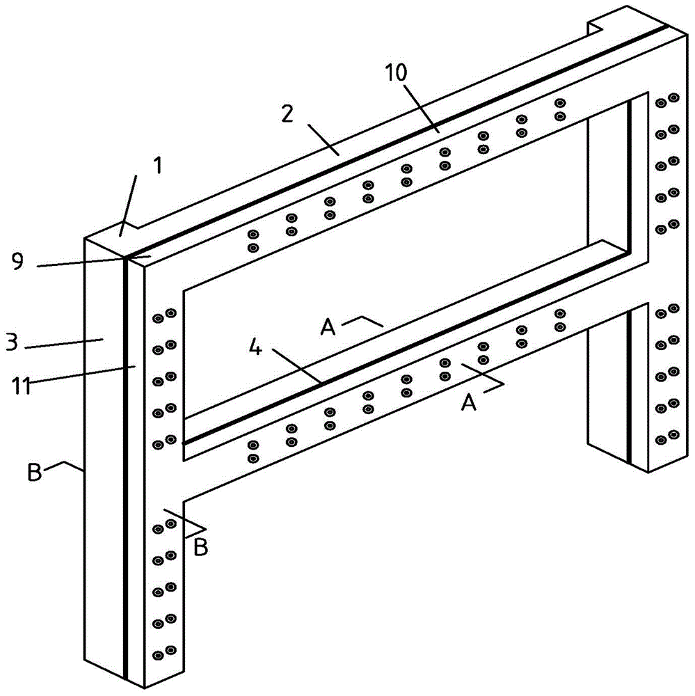 A method for prestressing and assembling prefabricated reinforced concrete frames to strengthen existing structures